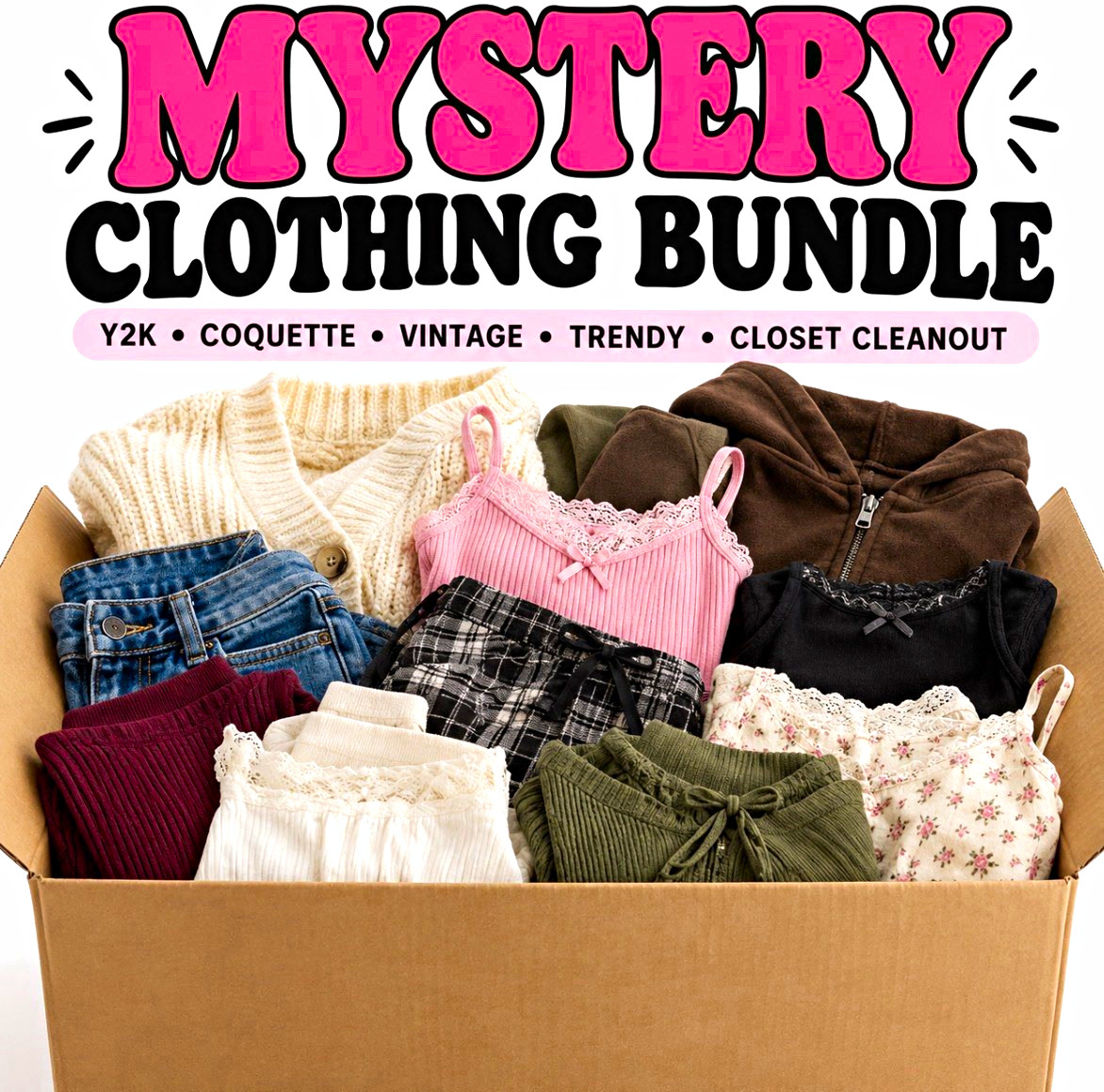 8 PC Women’s Mystery Clothing Bundle Y2K Coquette Vintage Trendy Closet Cleanout