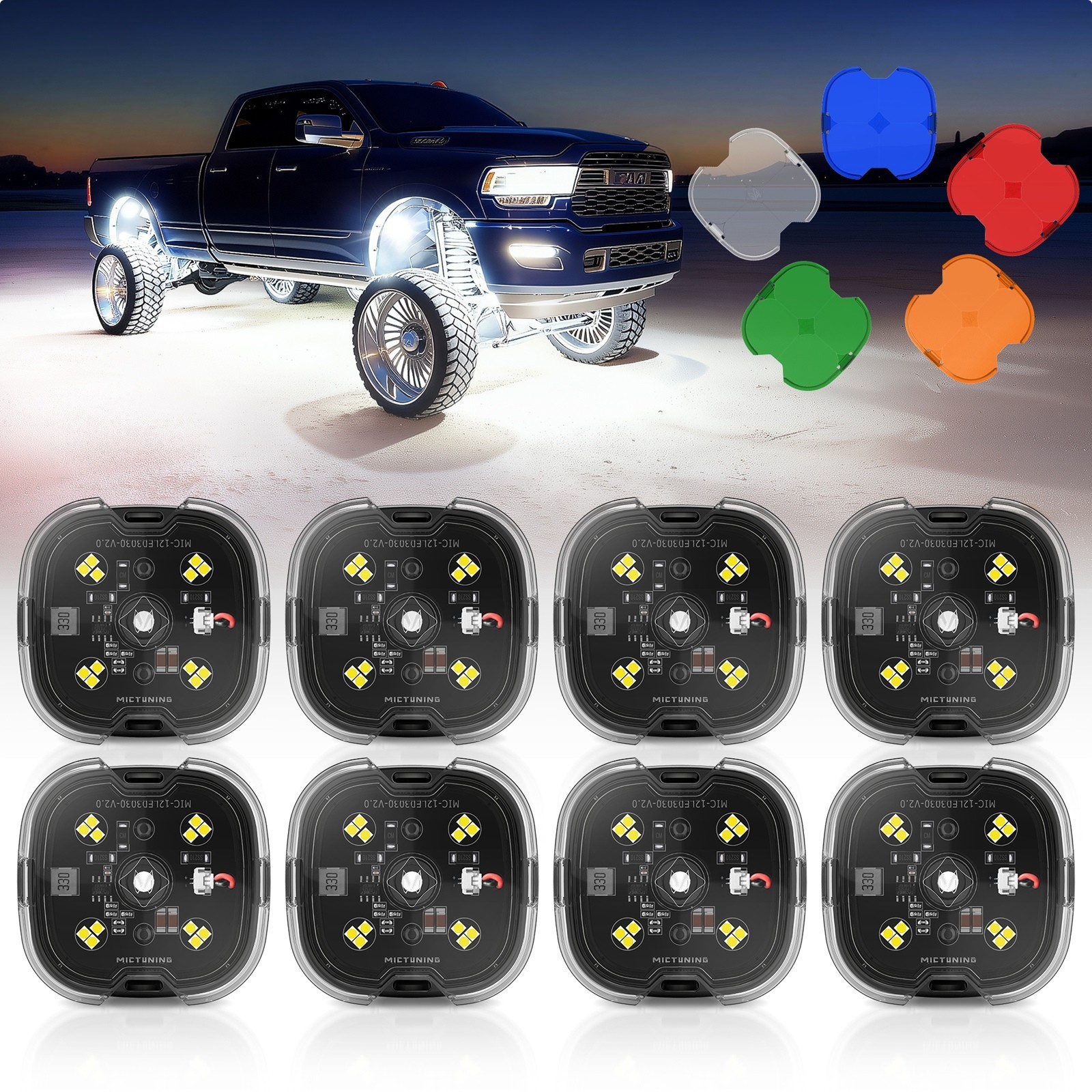 MICTUNING C6 LED Rock Lights 8 Pods,Underbody Glow Lamp Off-Road Lighting