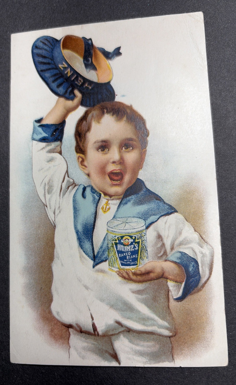 Heinz Beans Trade Card 1890’s Great Graphics Cute Sailor Boy Heinz Beans Trade Card 1890’s Great Graphics Cute Sailor Boy