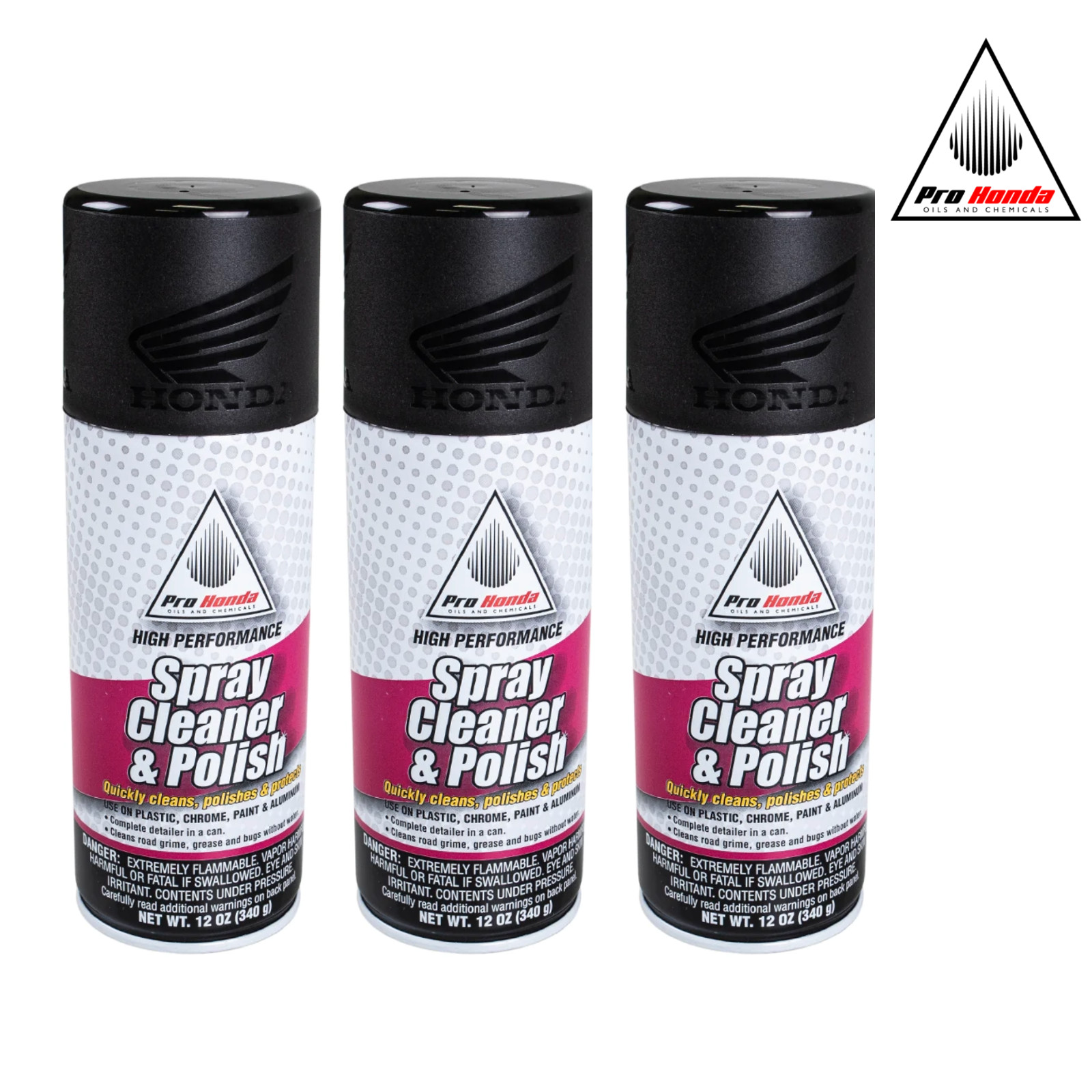 PRO HONDA MOTORCYCLE HIGH PERFORMANCE SPRAY CLEANER & POLISH 3 CANS 12 OZ PRO HONDA MOTORCYCLE HIGH PERFORMANCE SPRAY CLEANER & POLISH 3 CANS 12 OZ