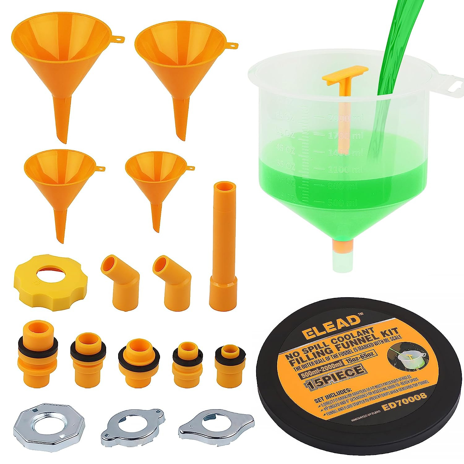 ELEAD No-Spill Coolant Funnel Kit - 19-Piece Radiator Funnel Burping Kit