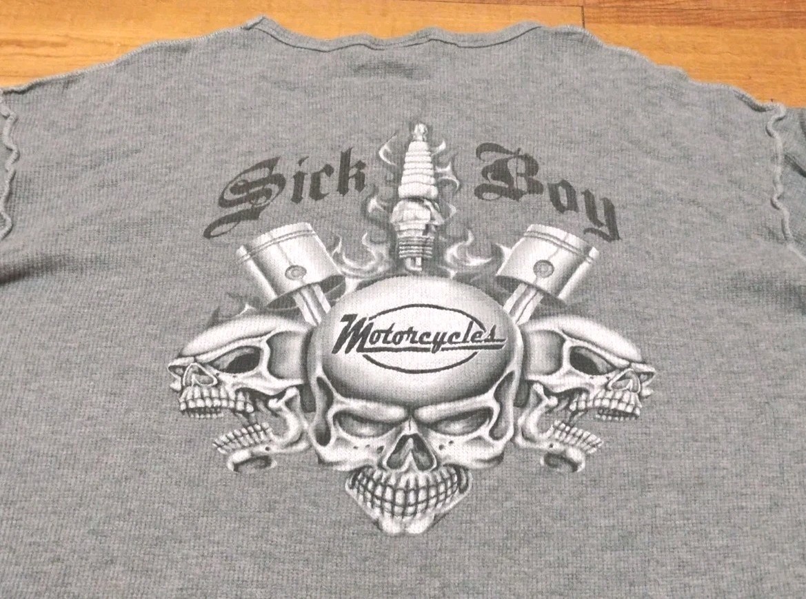 Vintage Sick Boy Motorcycle Skull Shirt Mens XXL Gray Long Sleeve Graphic Grunge