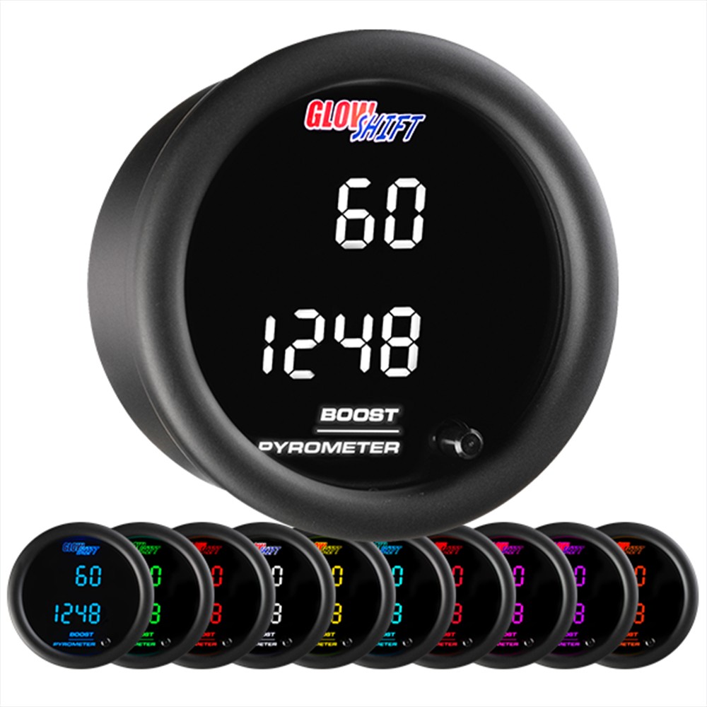 GlowShift Dual Digital 60 PSI Boost & EGT Pyro Gauge Kit w/ Sensor, 10 Color