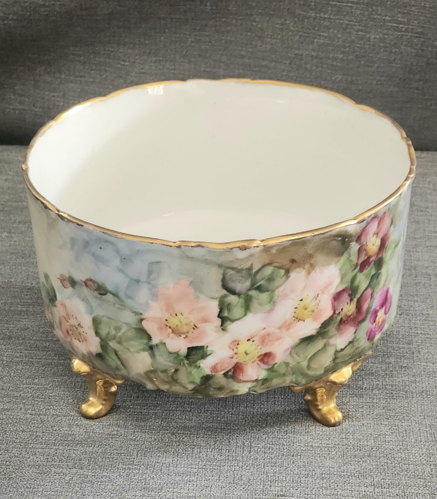Antique Limoges D&C 19th Century Porcelain Footed Lg Bowl Floral Rose XLNT COND