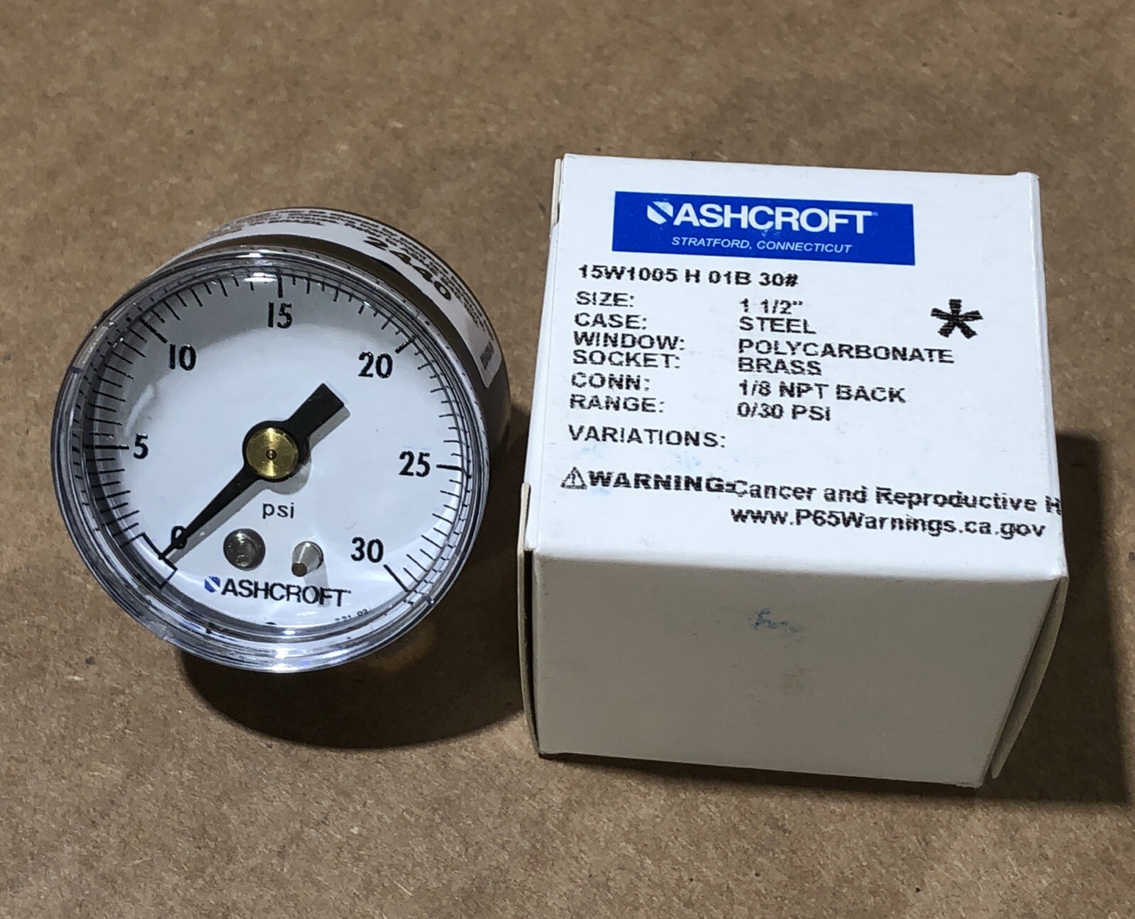 ASHCROFT 0/30 PSI PRESSURE GAUGE 1-1/2” 15W1005 H 01B 30# New ASHCROFT 0/30 PSI PRESSURE GAUGE 1-1/2” 15W1005 H 01B 30# New