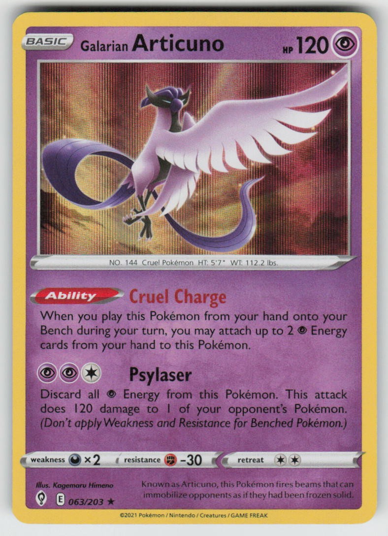 Holo Galarian Articuno 063/203 Rare Evolving Skies Near Mint