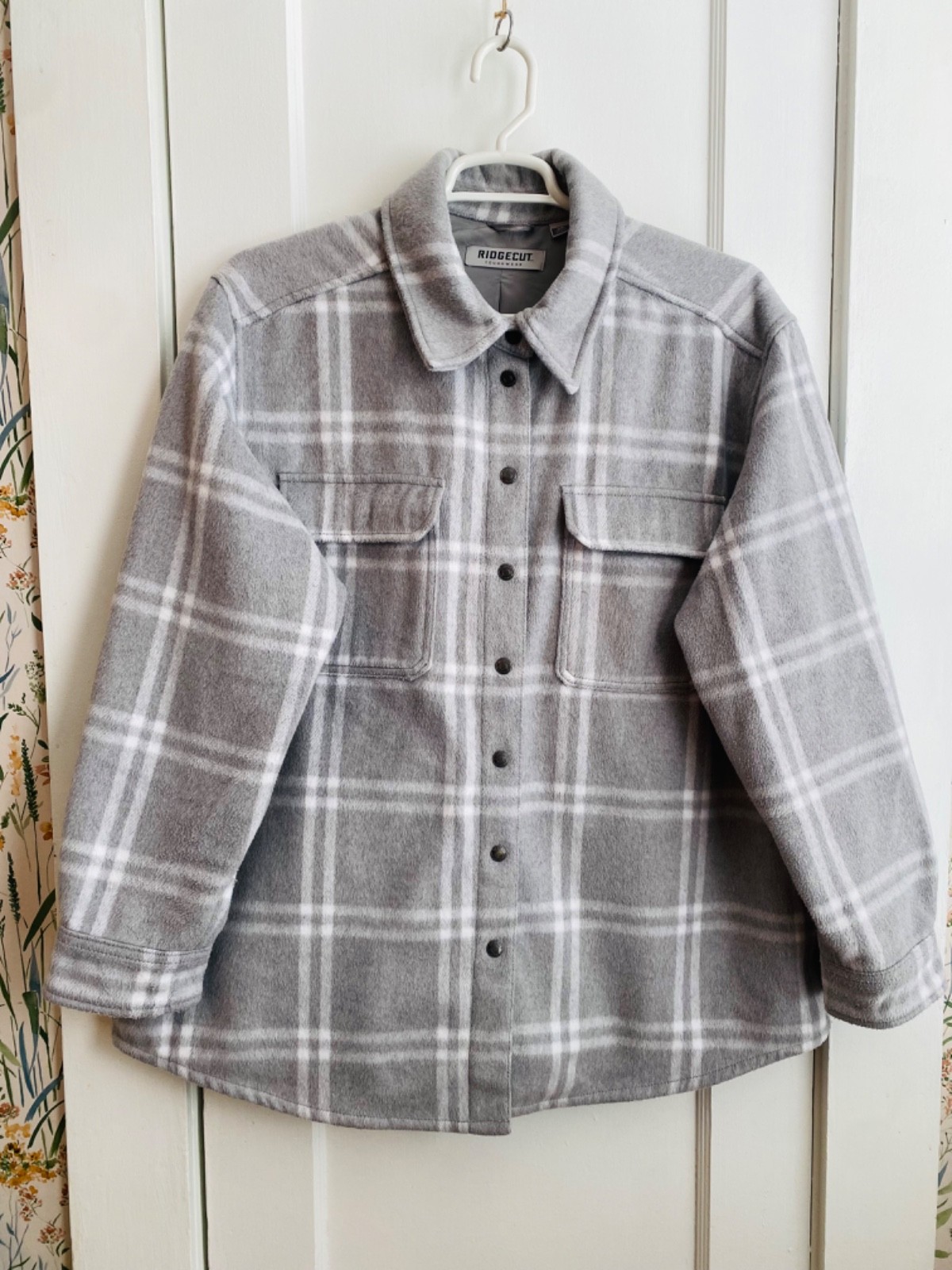 Ridgecut Toughwear Heavyweight Gray Plaid Fleece Shirt JacketMens 2XL Snap Front