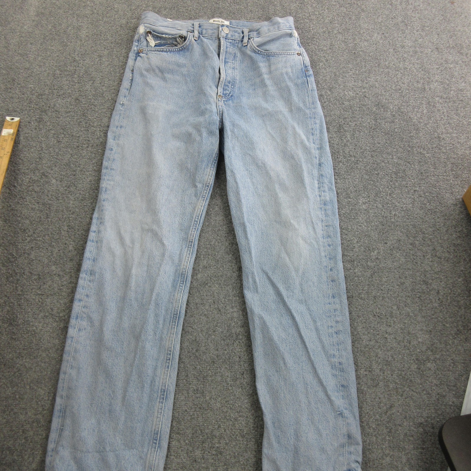 AGOLDE 90s Jeans Womens 27 Light Wash Blue High Rise Straight Distressed Denim
