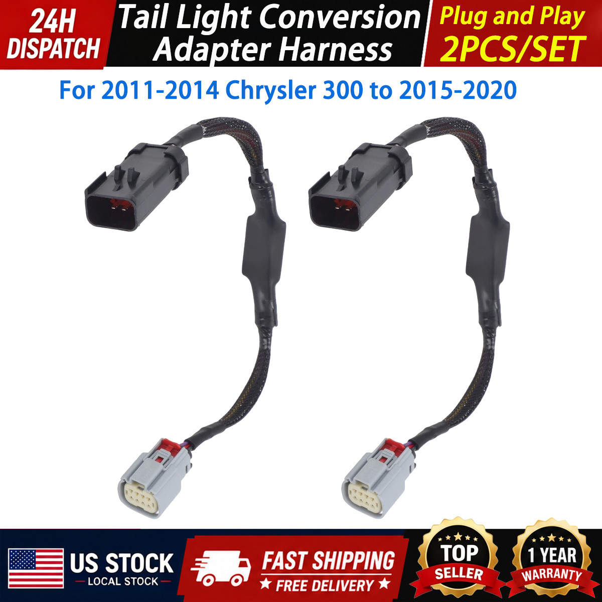 For 2011-2014 Chrysler 300 to 2015-20 Tail Light Conversion Adapter Harness PNP
