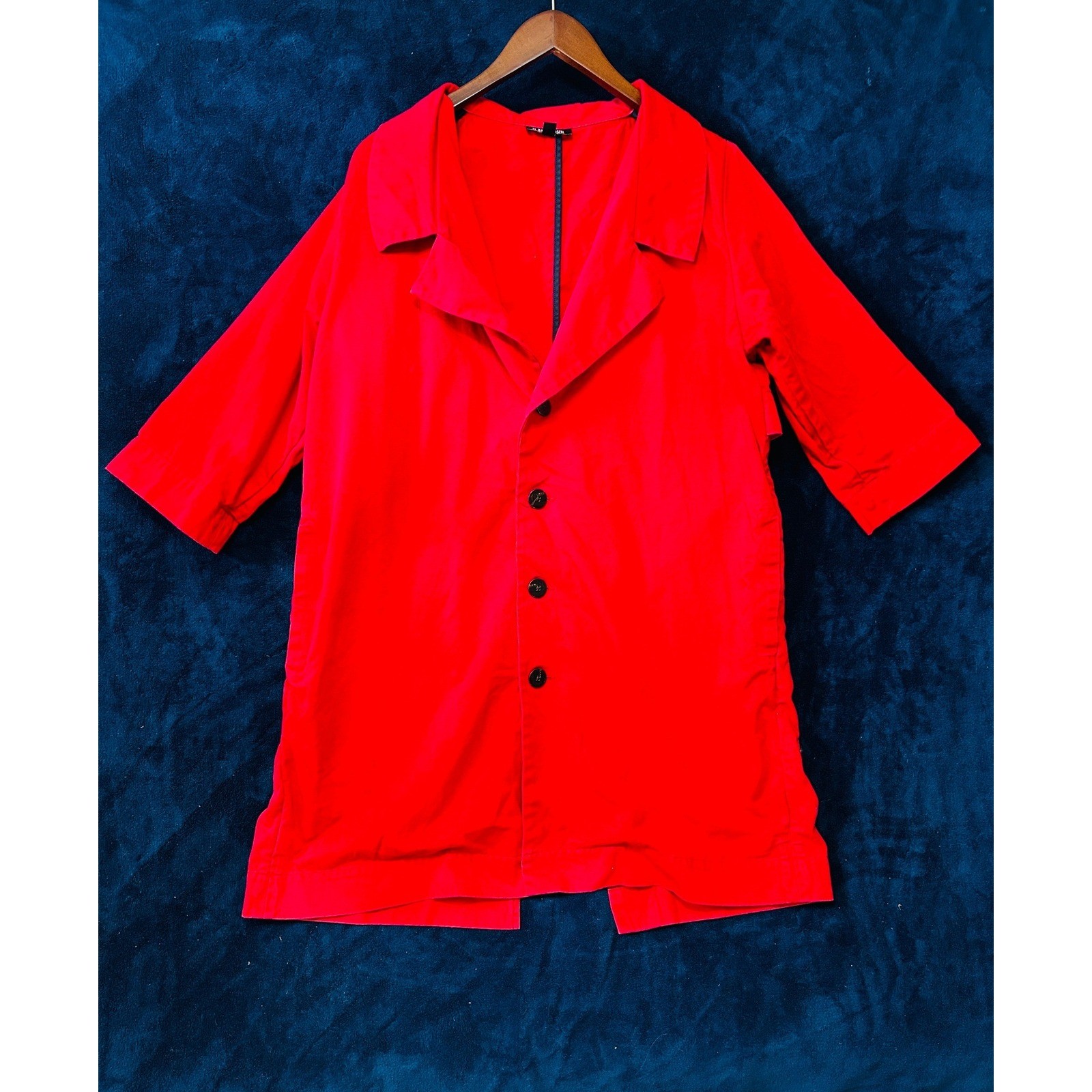 Ilana Kohn Charlie Trench Coat Jacket Womens L 3/4 Sleeve Minimalist Cotton Vtg