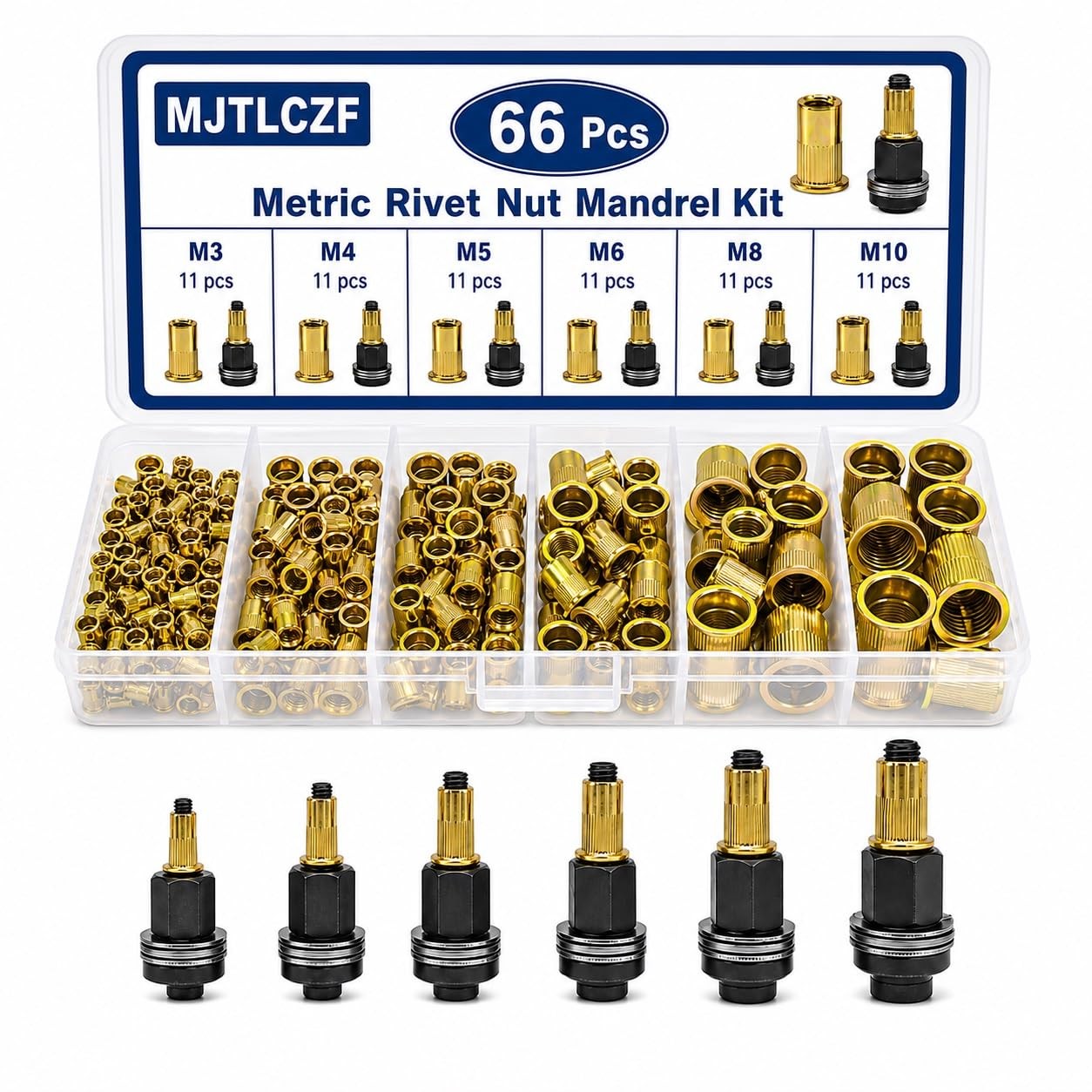 77PCS Carbon Steel Rivet Nut Tool Set, M3-M12 Mandrels with 70 Rivet Nuts 77PCS Carbon Steel Rivet Nut Tool Set, M3-M12 Mandrels with 70 Rivet Nuts