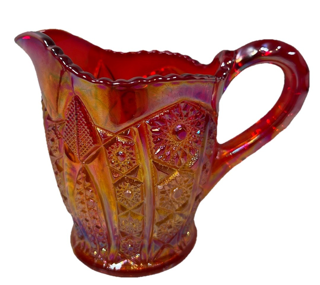 Carnival Glass Sunset Red Amberina Cream Pitcher Heirloom Vintage Glows Carnival Glass Sunset Red Amberina Cream Pitcher Heirloom Vintage Glows
