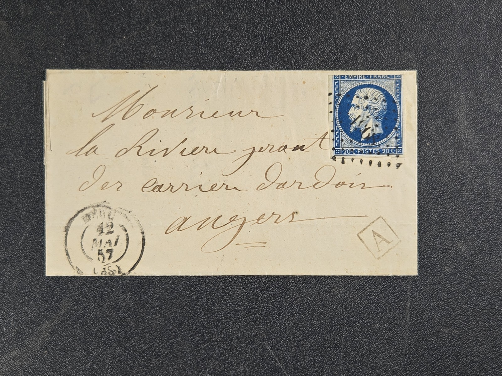 1857 FRANCE cover - Meru via Paris to Angers - Scott 15a (Ceres 14a)
