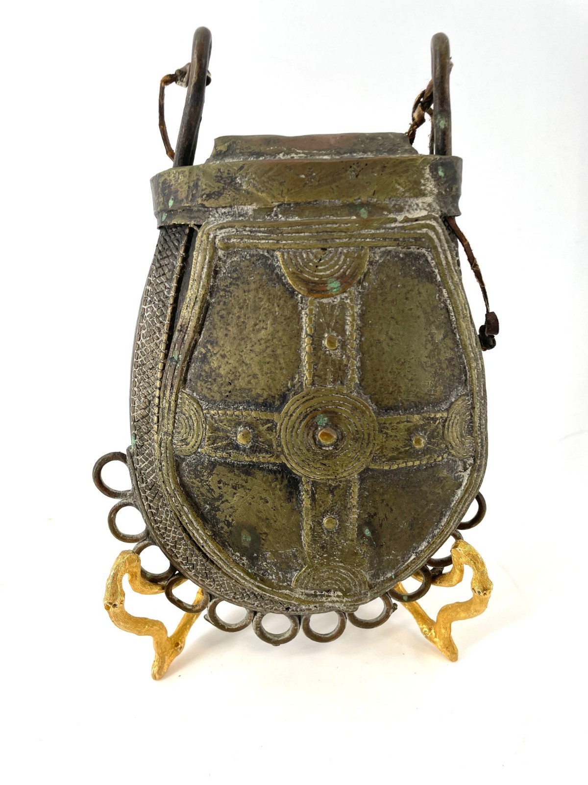 Antique African Nupe Medicine Purse Cast Bronze Container Bag Nigerian Yaruba