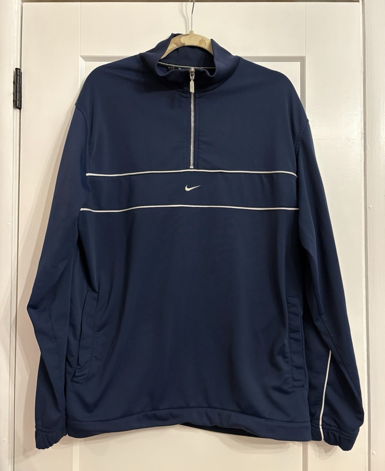 Vintage Y2K Nike Men’s Large Navy Center Swoosh 1/2 Zip Pullover Jacket