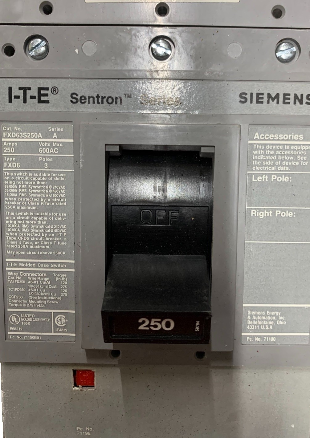 Siemens FXD63S250A  circuit breaker..(make offer)