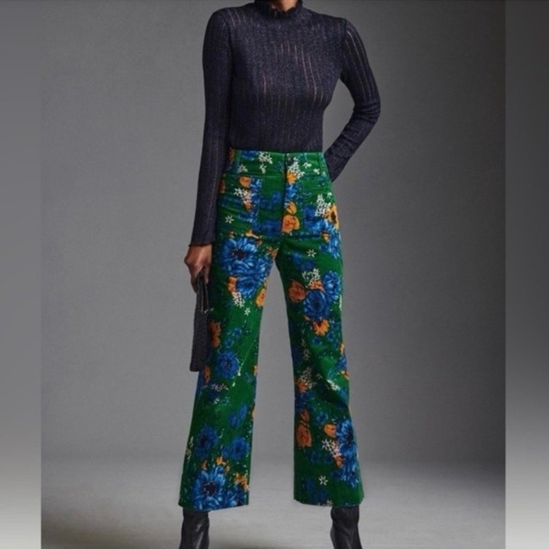 Maeve by Anthropologie The Colette Vibrant Green Corduroy Floral Print Size 28 Maeve by Anthropologie The Colette Vibrant Green Corduroy Floral Print Size 28