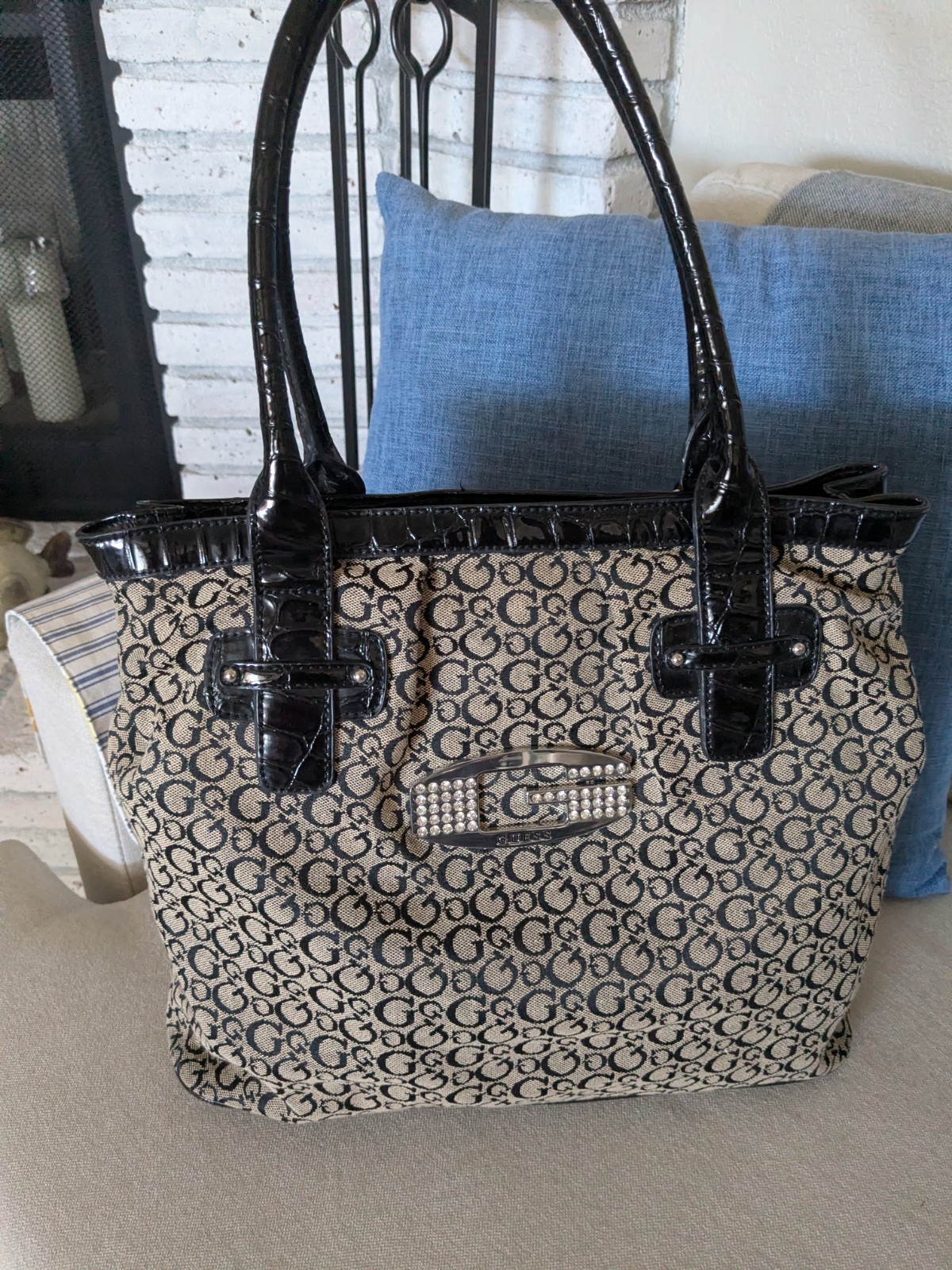 Guess Vintage Y2K Monogram Tote Bag Rinestone G Logo  