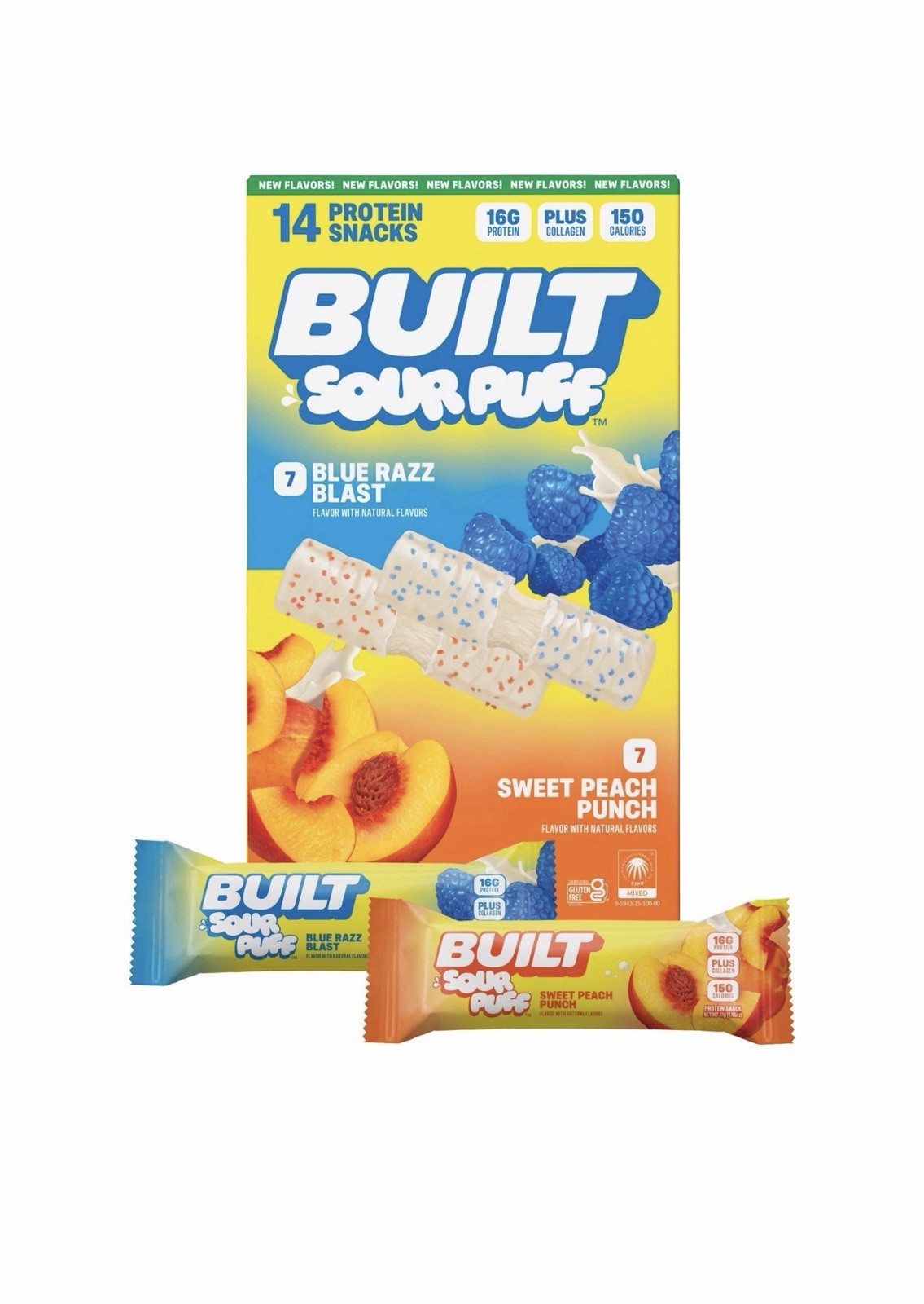 2 Boxes BUILT Sour Puff Protein Bars Variety Pack, 1.45 oz, 14-pack Each Box