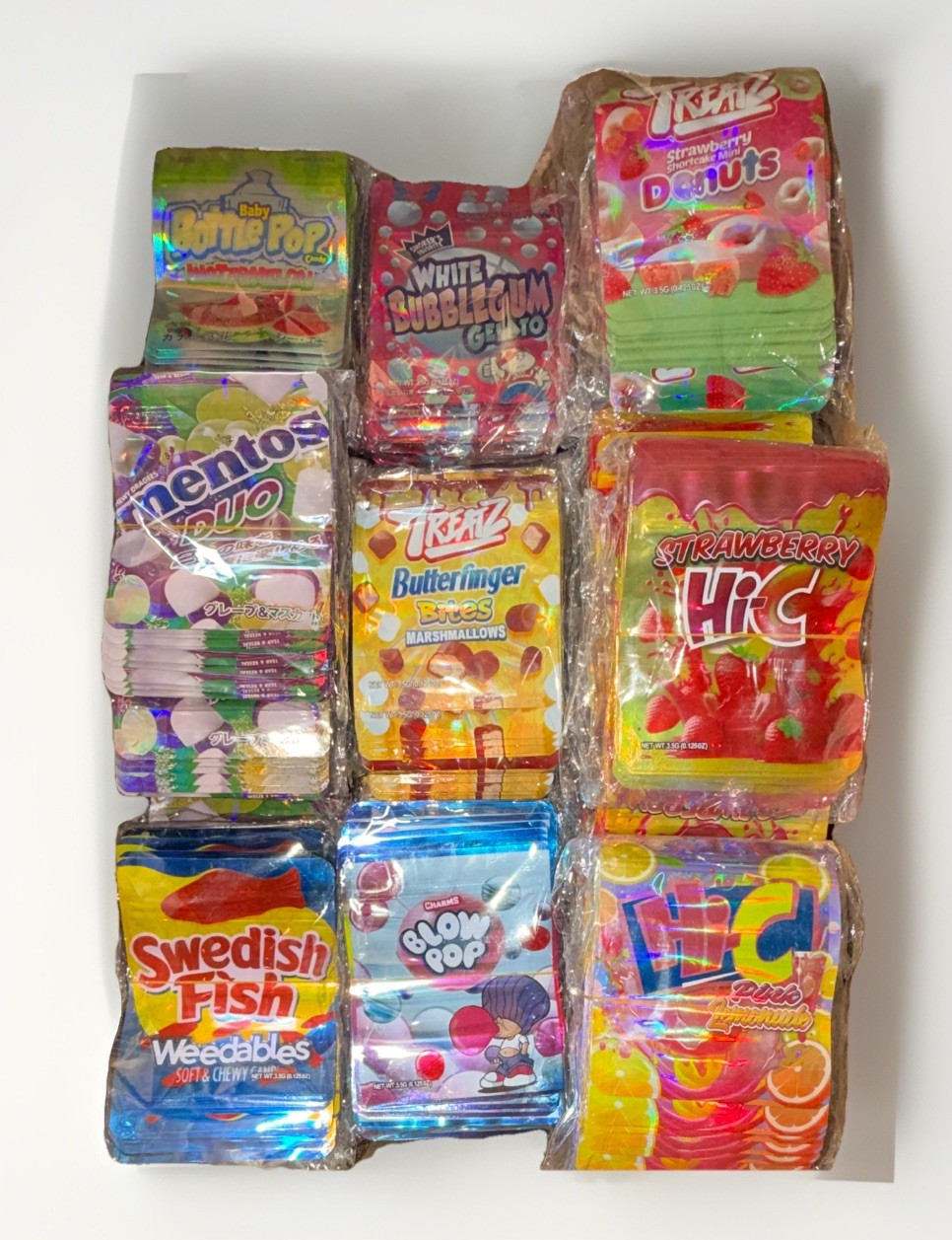1000 Pcs - 3.5g Holographic Mylar Bags, Sealable Trendy Packs, Random assortment