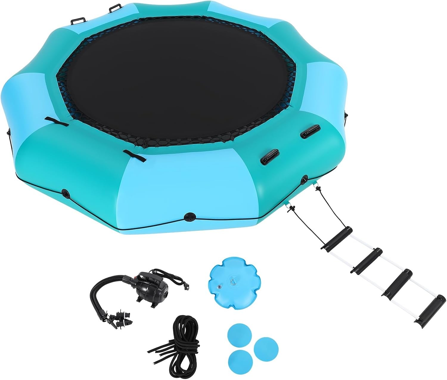 15FT Inflatable Water Trampoline Floating Bouncer Island for Lake w/ Air Pump