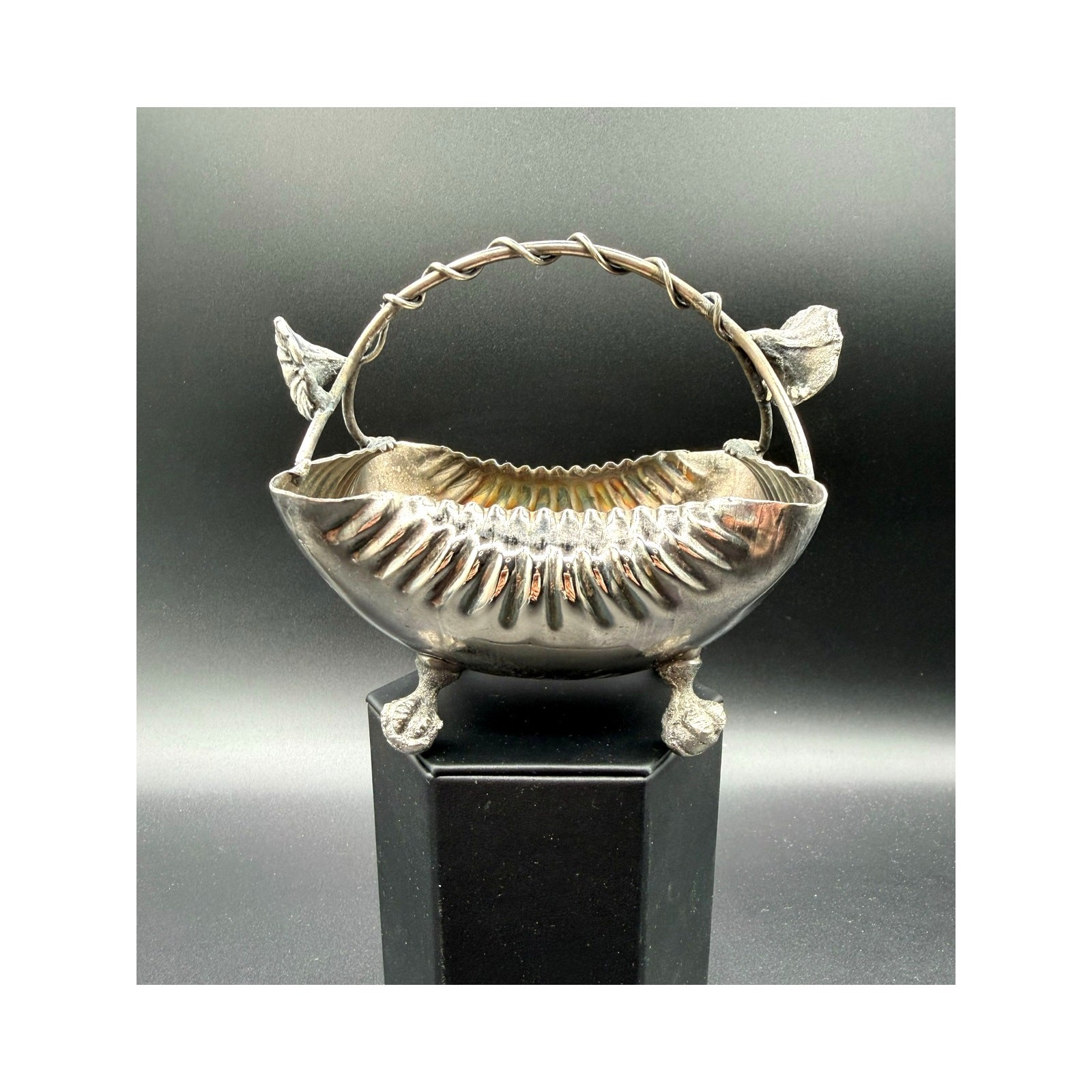 Antique Victorian Silver Plated Bride\'s Basket W/Claw Foot Base