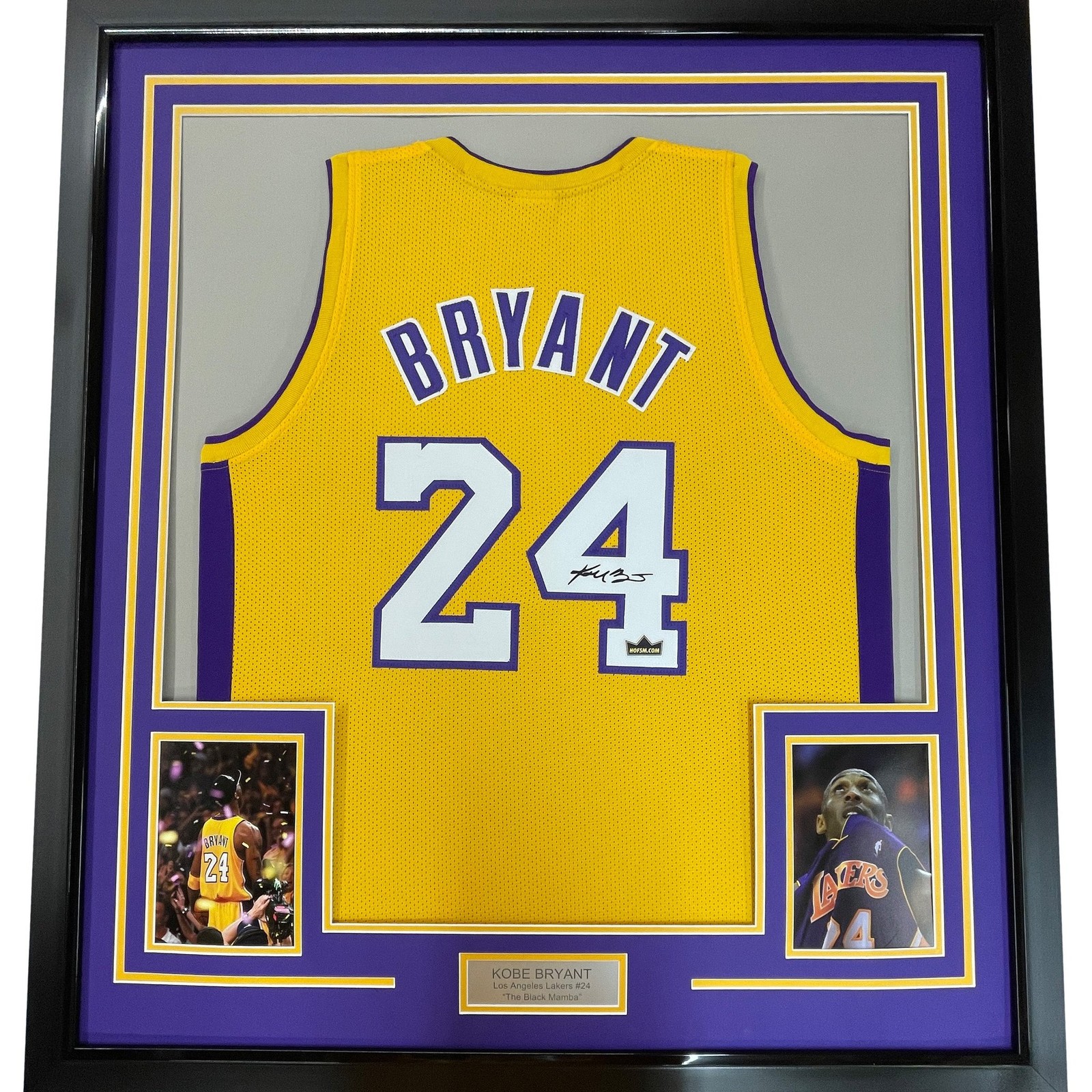 Framed Facsimile Autographed Kobe Bryant #24 35x39 LA Yellow Reprint Jersey Framed Facsimile Autographed Kobe Bryant #24 35x39 LA Yellow Reprint Jersey
