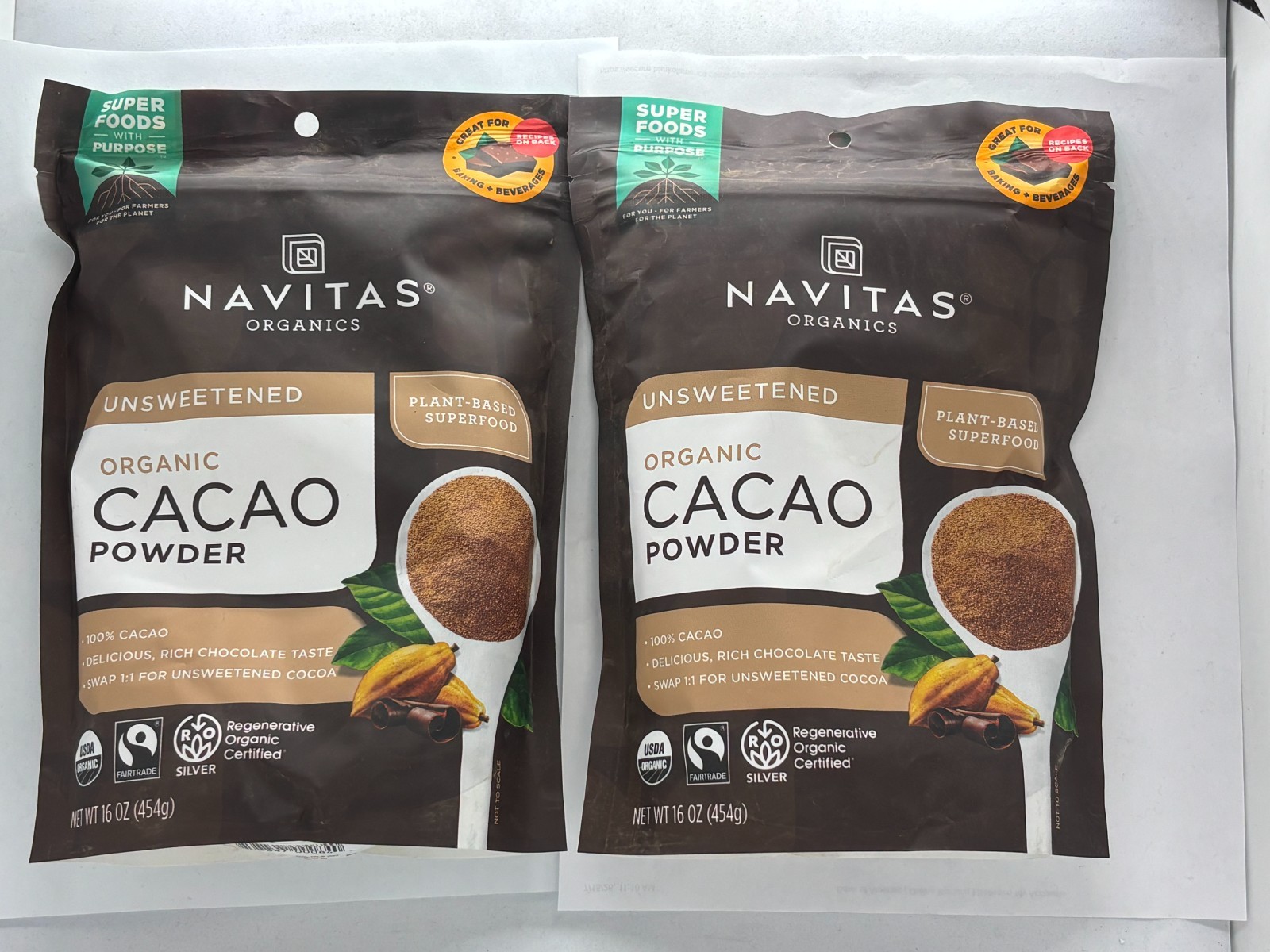 Navitas Organics Organic Cacao Powder 2 x 16z, EXP 10/2027, 
