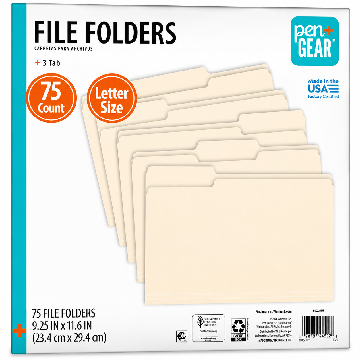 Pen+Gear Letter Size 1/3 Cut File Folders, 75 Count, Manila