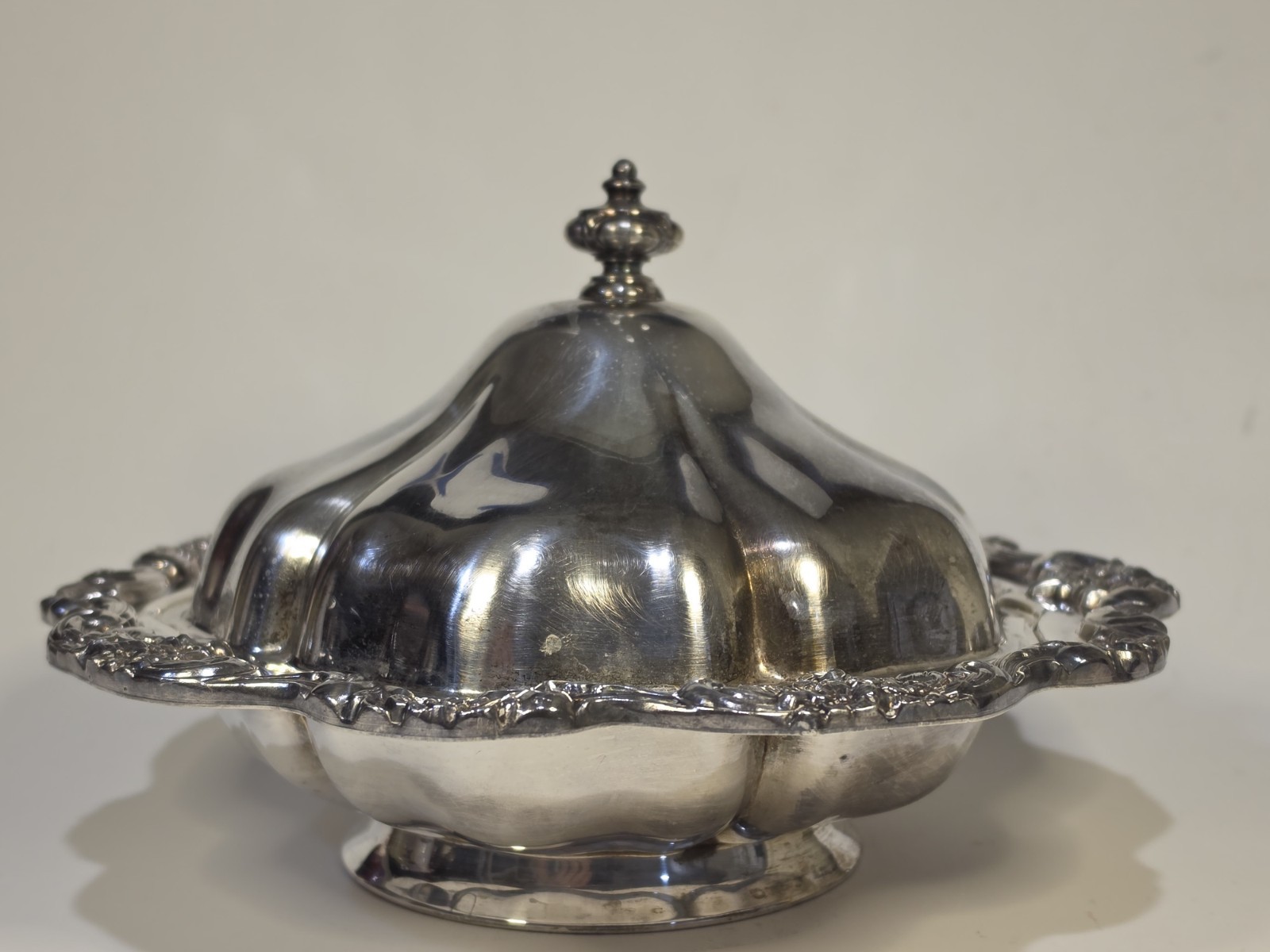 Vintage POOLE 407 Lancaster Rose EPCA Silverplate SERVING DISH WITH DOMED LID