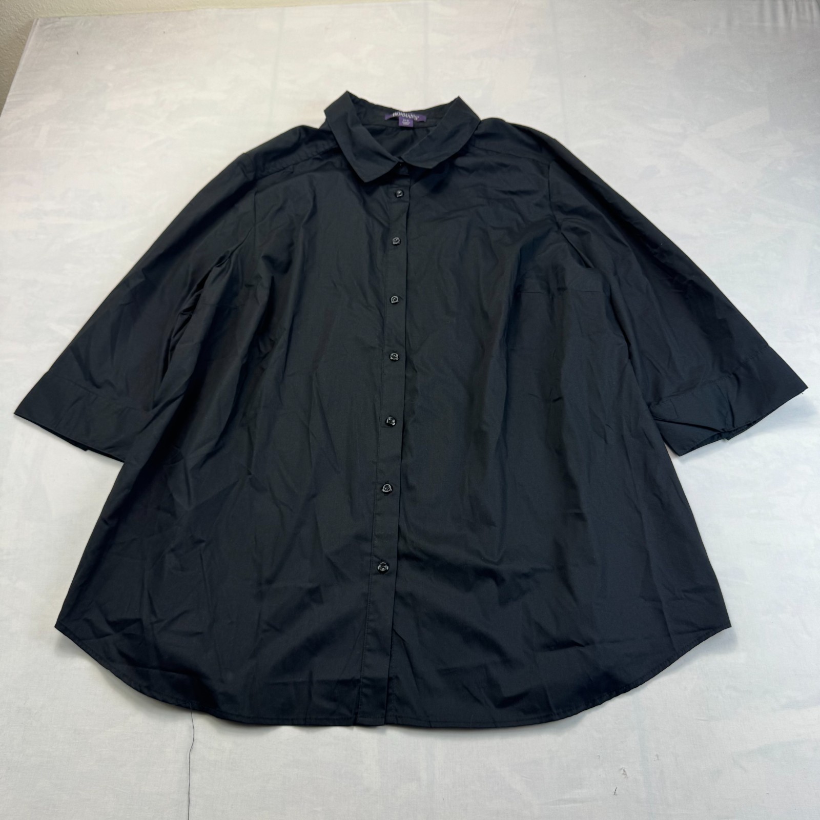 Roaman\'s Shirt Top Womens Size 22W Black 3/4 Sleeve Collared Casual Button Front Roaman\'s Shirt Top Womens Size 22W Black 3/4 Sleeve Collared Casual Button Front