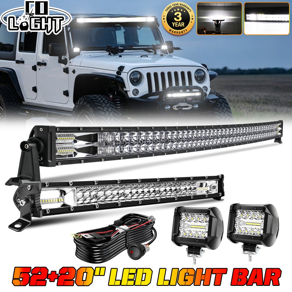 LED Lights Bar 52 Inch and 20 Inch w/ 2X 4Inch LED Cube Pods for Jeep Truck SUV