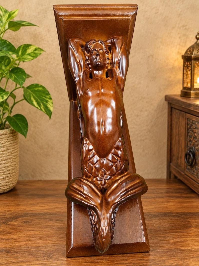 Vintage Wooden Merman Shelf Bracket Corbel Architectural Salvage Home Decorative