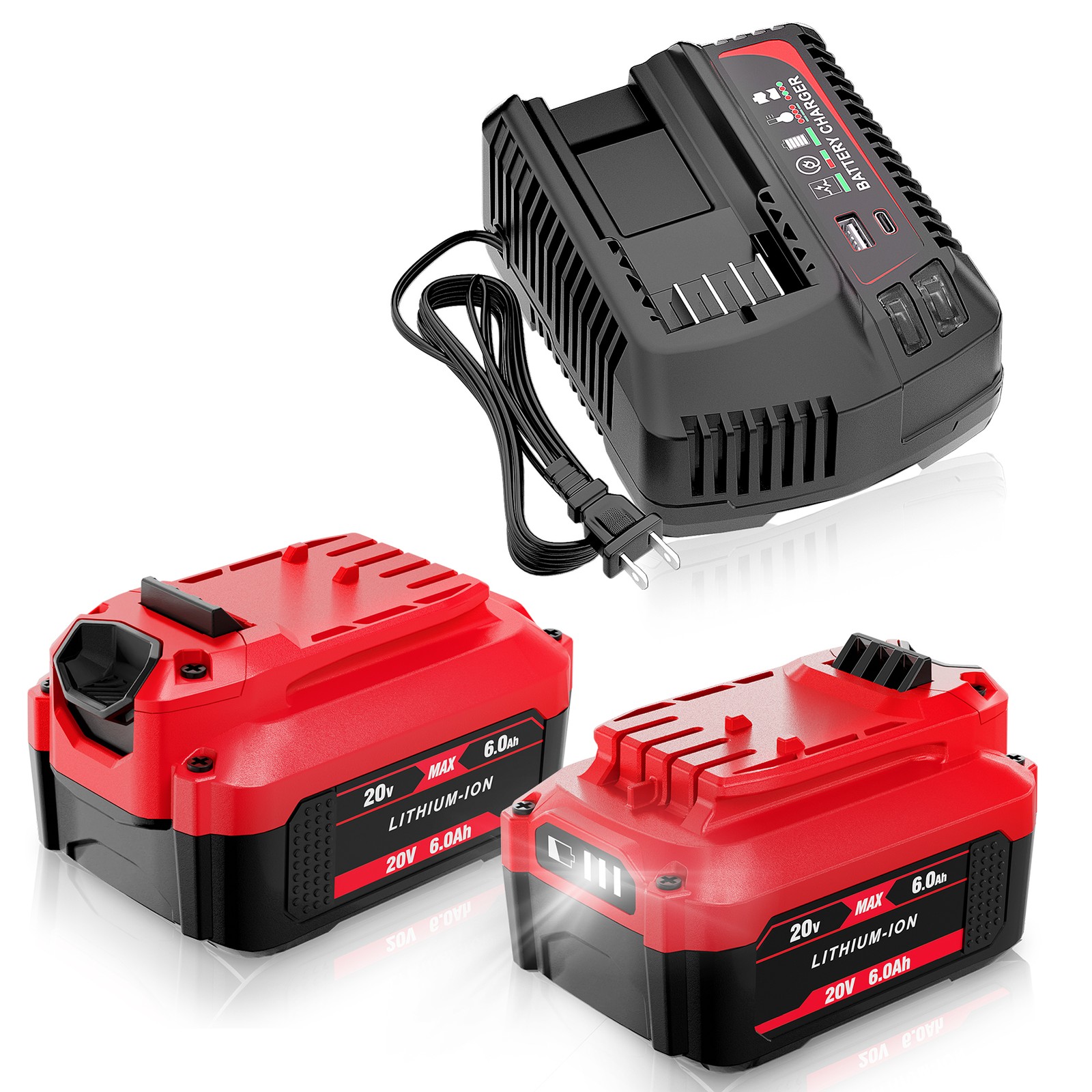 2Pack 20V 6.0Ah for Craftsman V20 CMCB202 CMCB204 Li-Ion Battery and Charger Kit