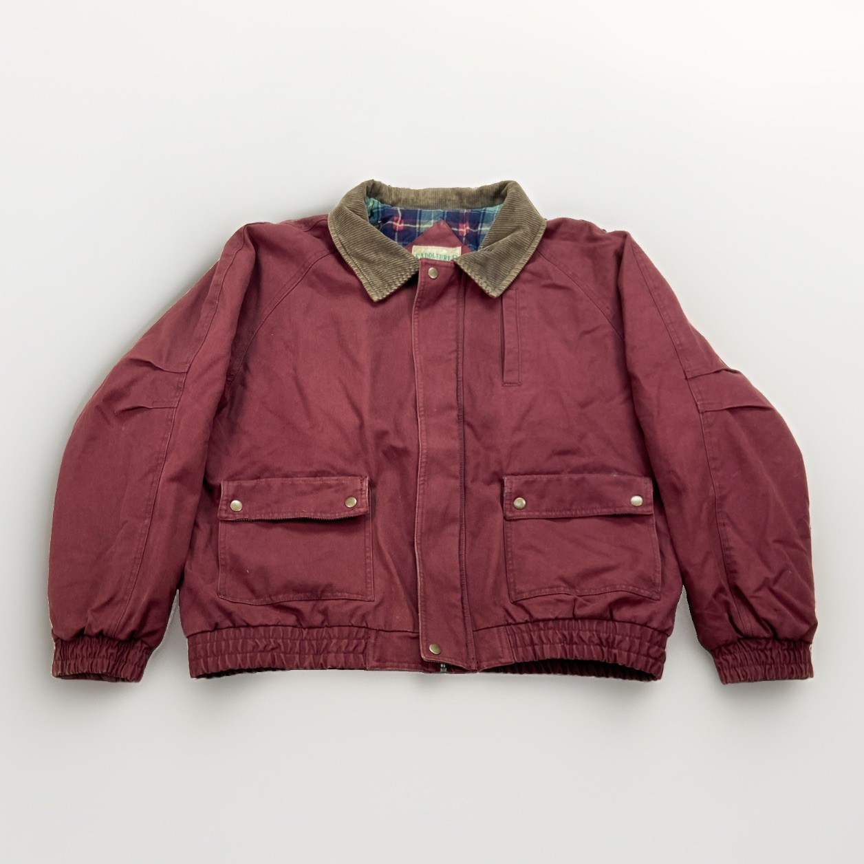Vintage Saddlebred Bomber Jacket Mens XL  Burgundy Chore Flannel Lined Canvas