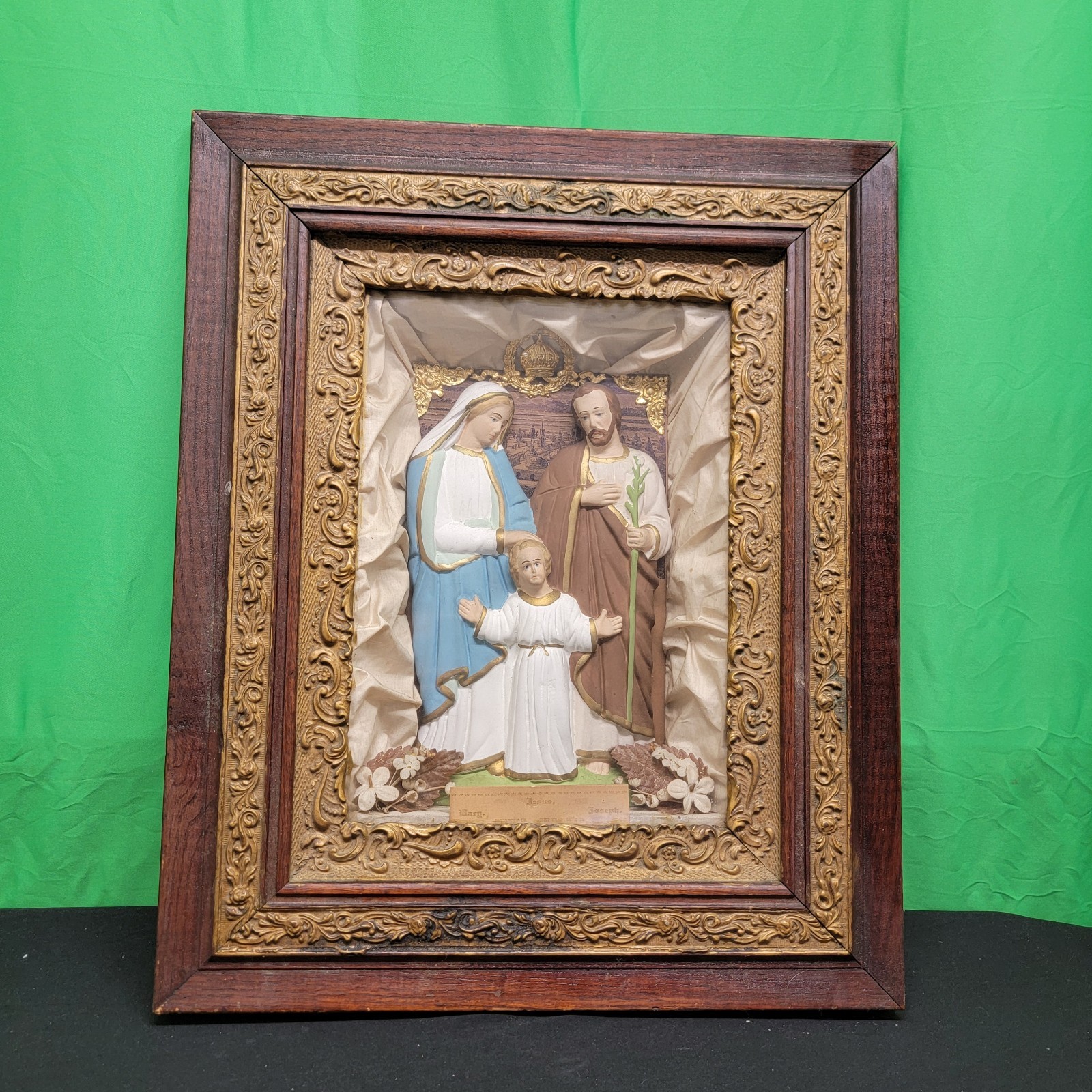 Antique 19th Century Catholic Religious Holy Family Shadow Box Sculpture Relief Antique 19th Century Catholic Religious Holy Family Shadow Box Sculpture Relief
