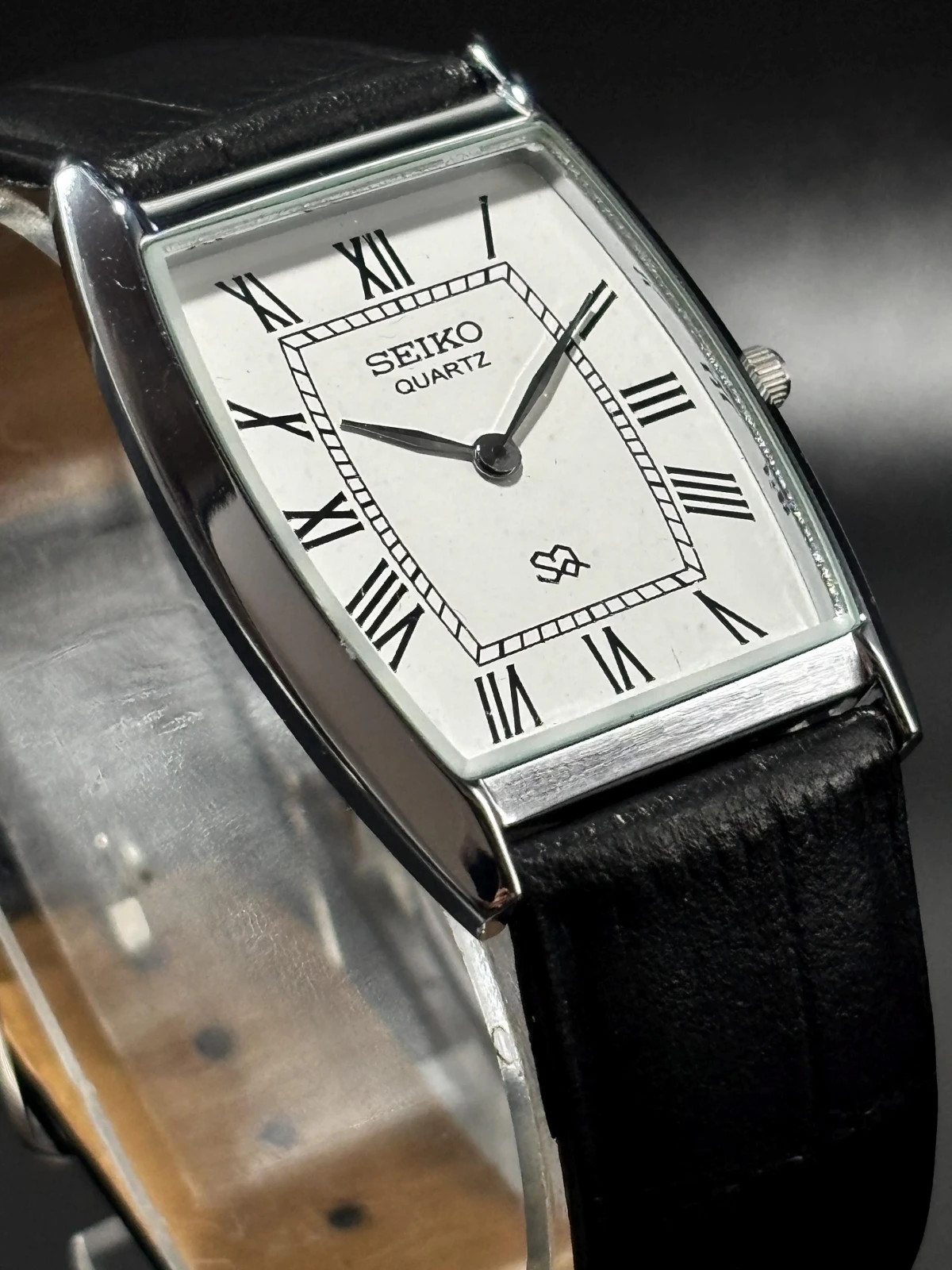 Vintage Refurbished Seiko Slim Tank Men's Wrist Watch -Leather Band