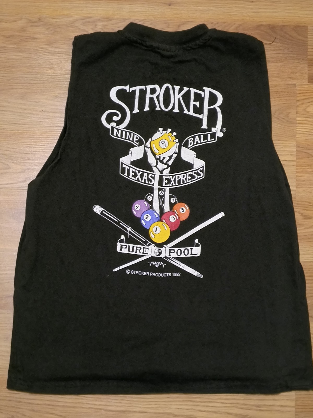 Vintage 1992 Stroker pool sleeveless shirt L 90s billiards thrashed chopped Vintage 1992 Stroker pool sleeveless shirt L 90s billiards thrashed chopped