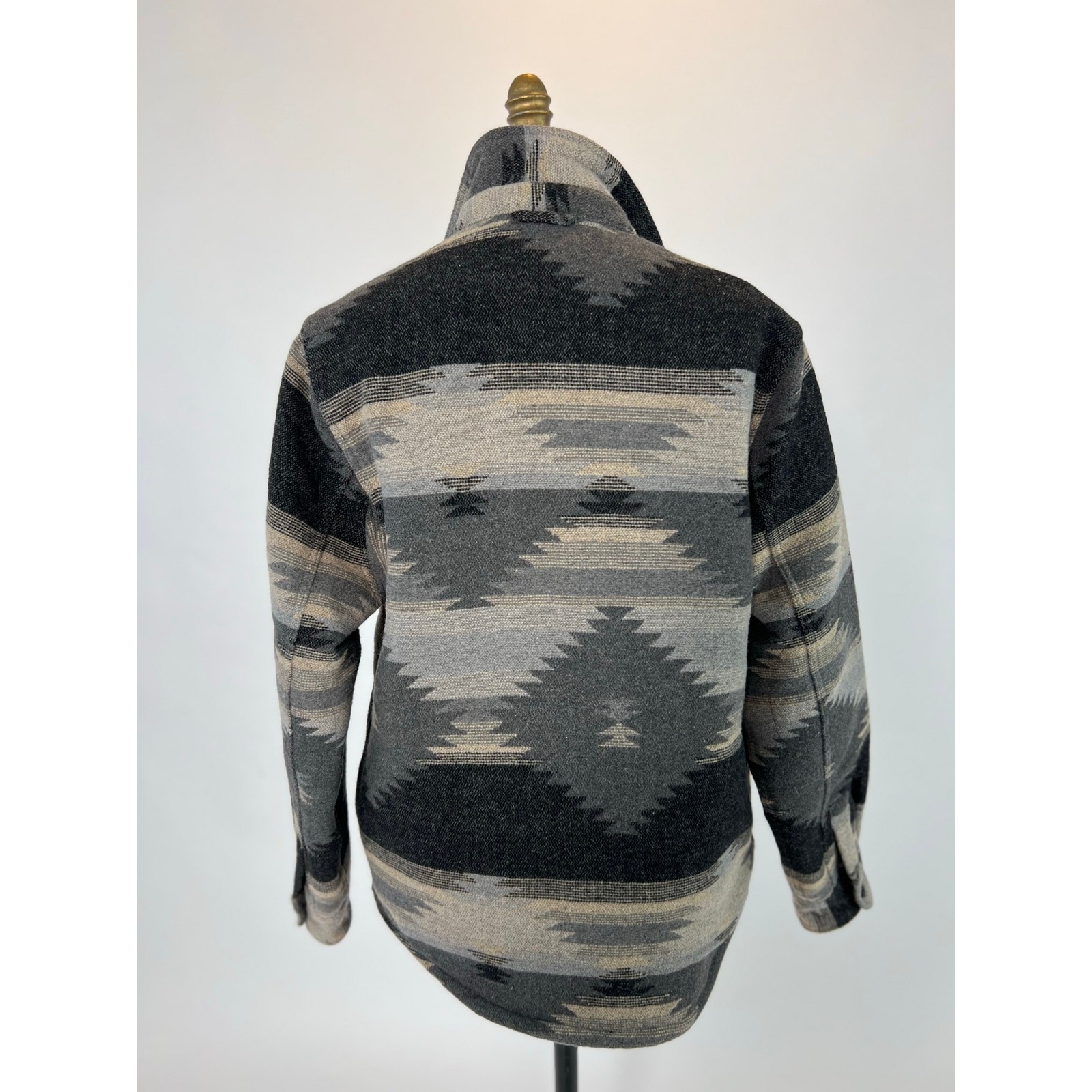 JACHS Aztec Sherpa Lined Jacket Corduroy Trim South Western Shacket Sz Small