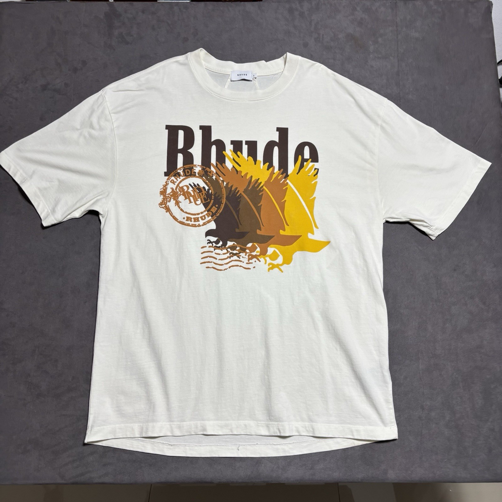 RHUDE Eagle Stamp Logo Graphic T-Shirt Off White Mens Size XL Oversized Tee RHUDE Eagle Stamp Logo Graphic T-Shirt Off White Mens Size XL Oversized Tee