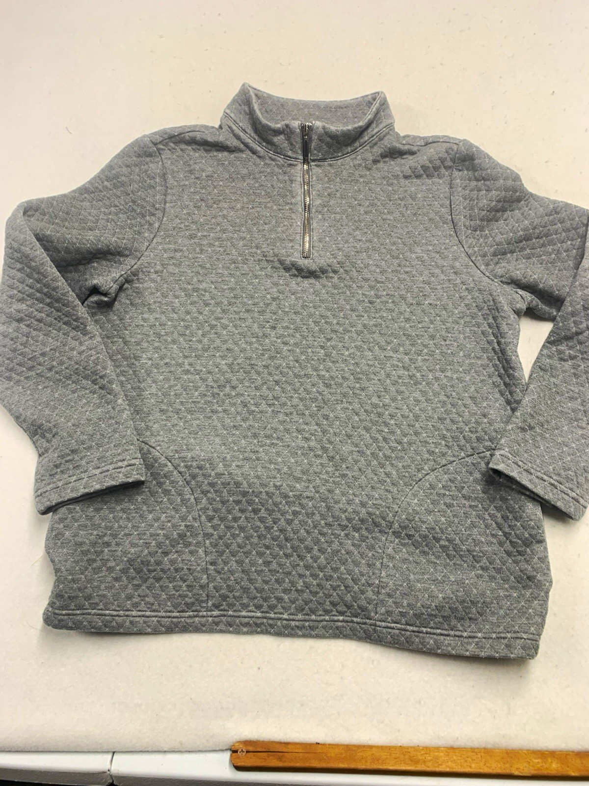 Weekends by Chico\'s Sz 1 Gray Quilted Quarter Zip Pullover Womens Sweater