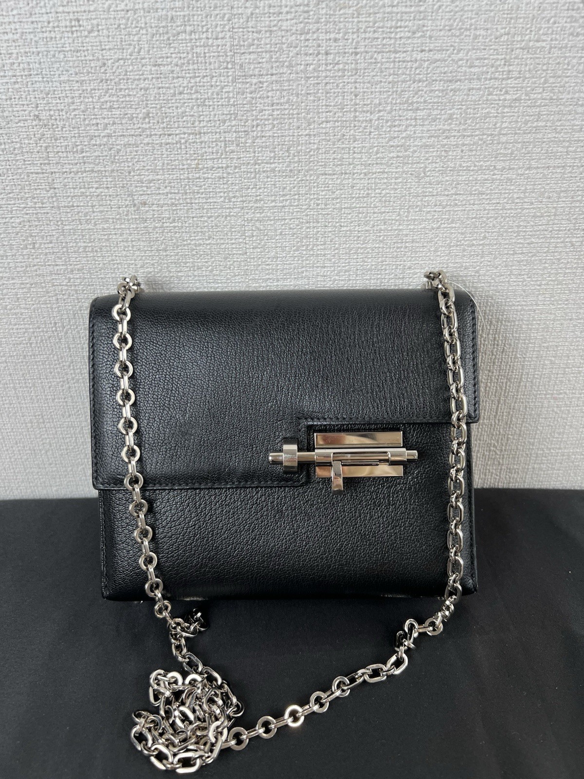 Auth Hermes Verrou Chaine Mini Black Leather Shoulder Bag SHW Stamp A Rank A