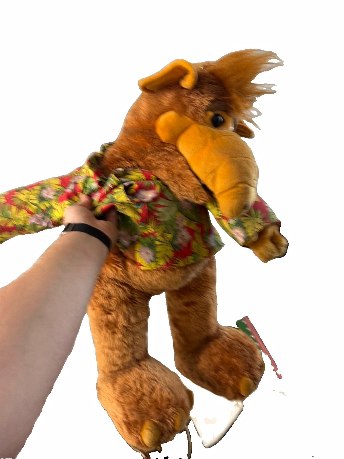 ALF Vintage 1980s Alien Plush Stuffed Animal Brown/Tan Floral Shirt Medium