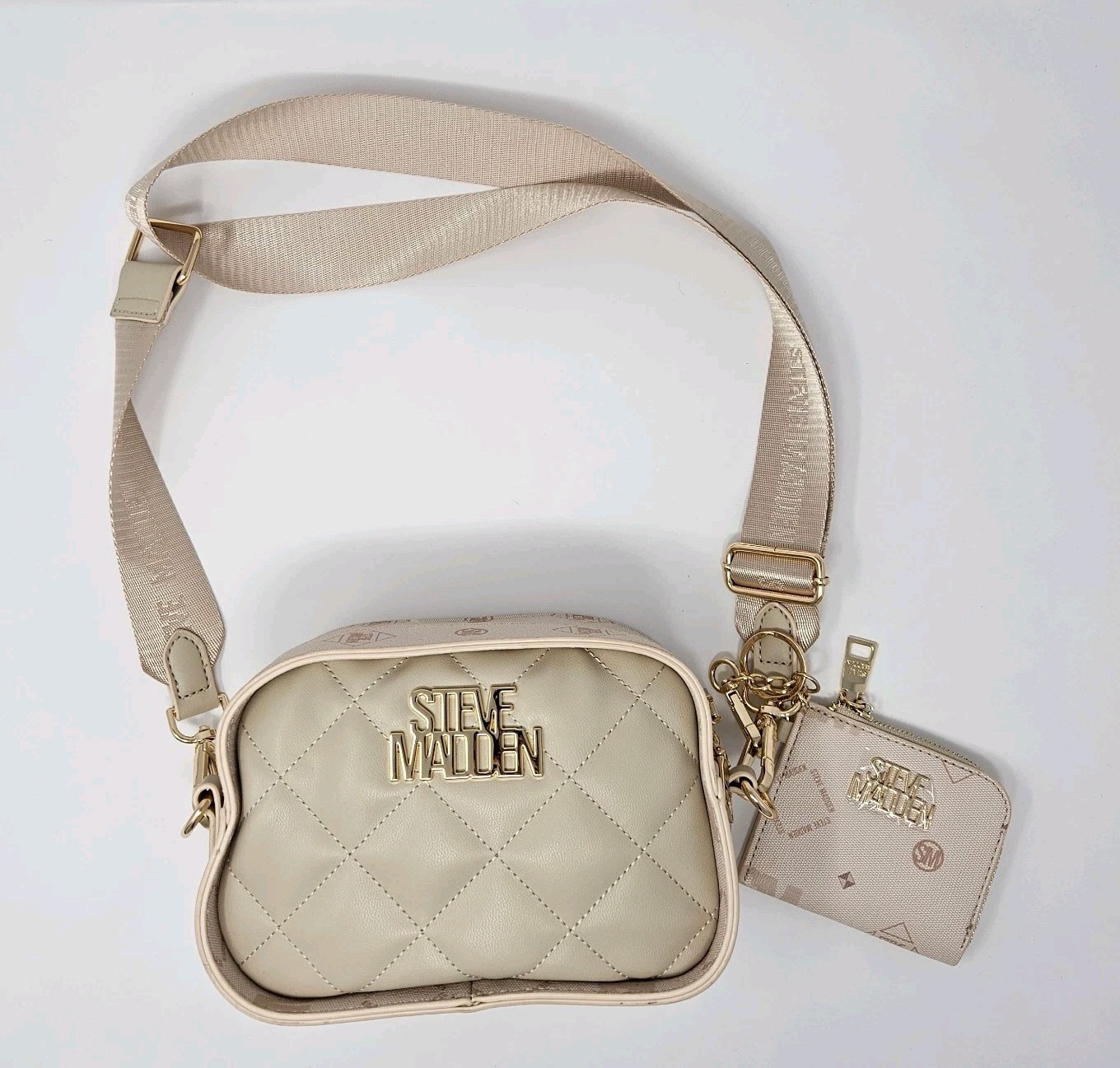 Steve Madden Quilted Crossbody Bag with Coin Pouch – Oatmilk / Cream