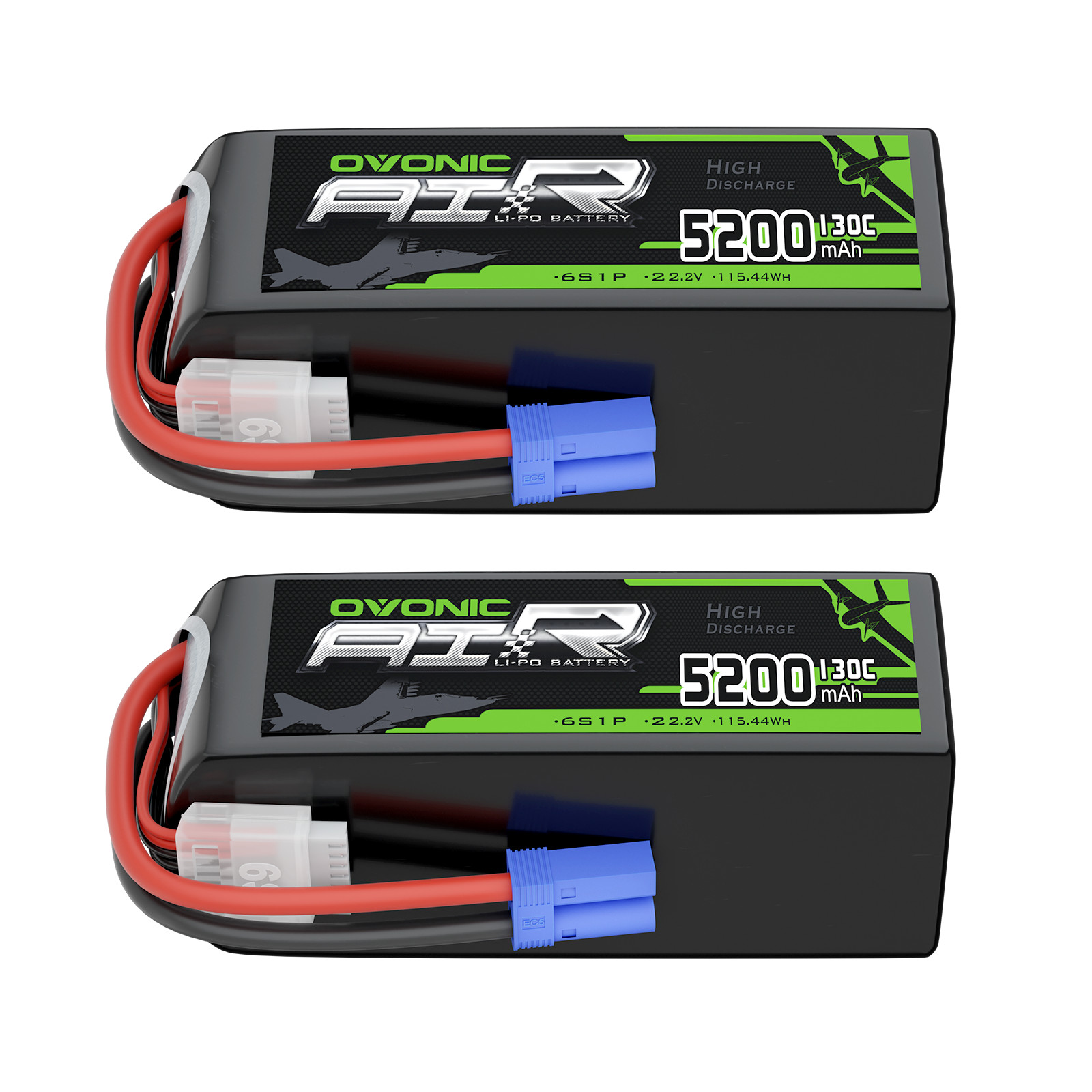 2x Ovonic 6S 5200mAh Lipo Battery 22.2V 130C EC5 for RC Car Truck Heli Jet Boat
