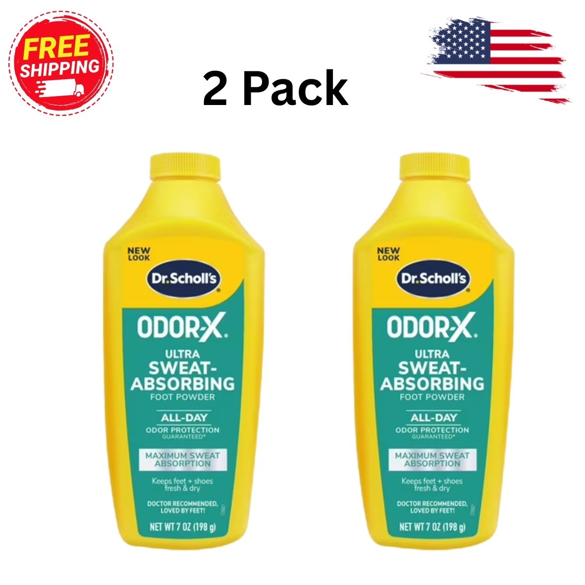 (2 PACK) Dr. Scholl’s® Odor-X® Ultra Sweat-Absorbing Unscented Foot Powder, 7oz.