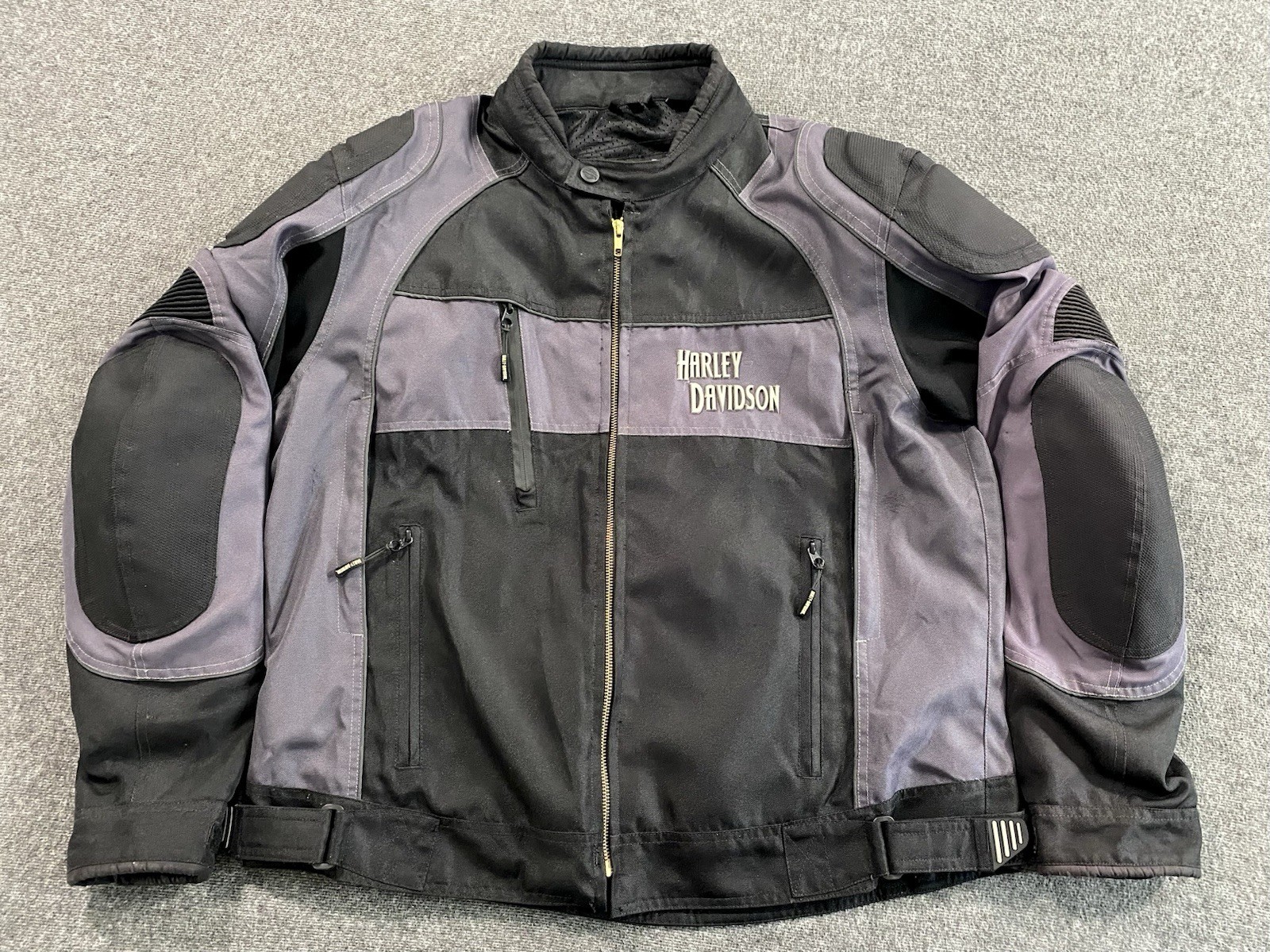 Vintage Harley-Davidson Armored Riding Jacket Mens XL Black Gray Protective Gear