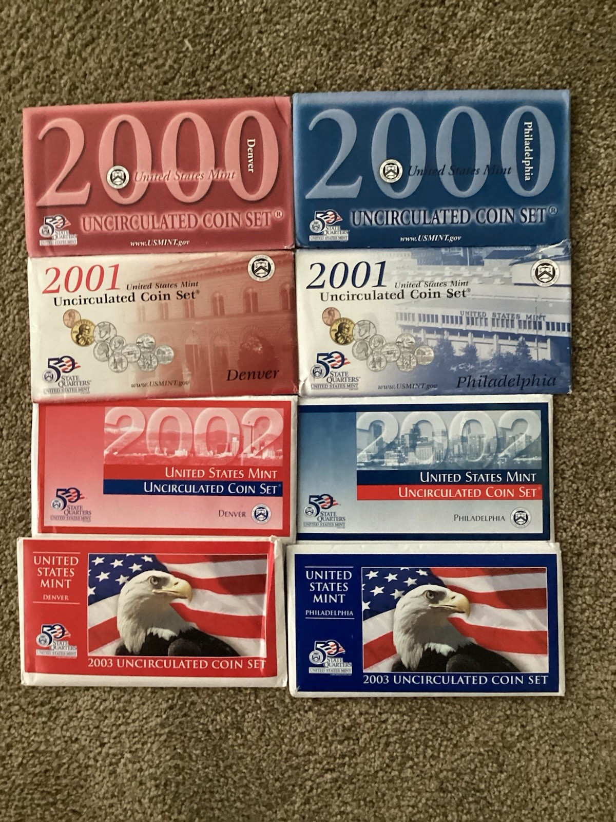 Uncirculated Coin Sets 2000-2003 P & D (8 Sets)