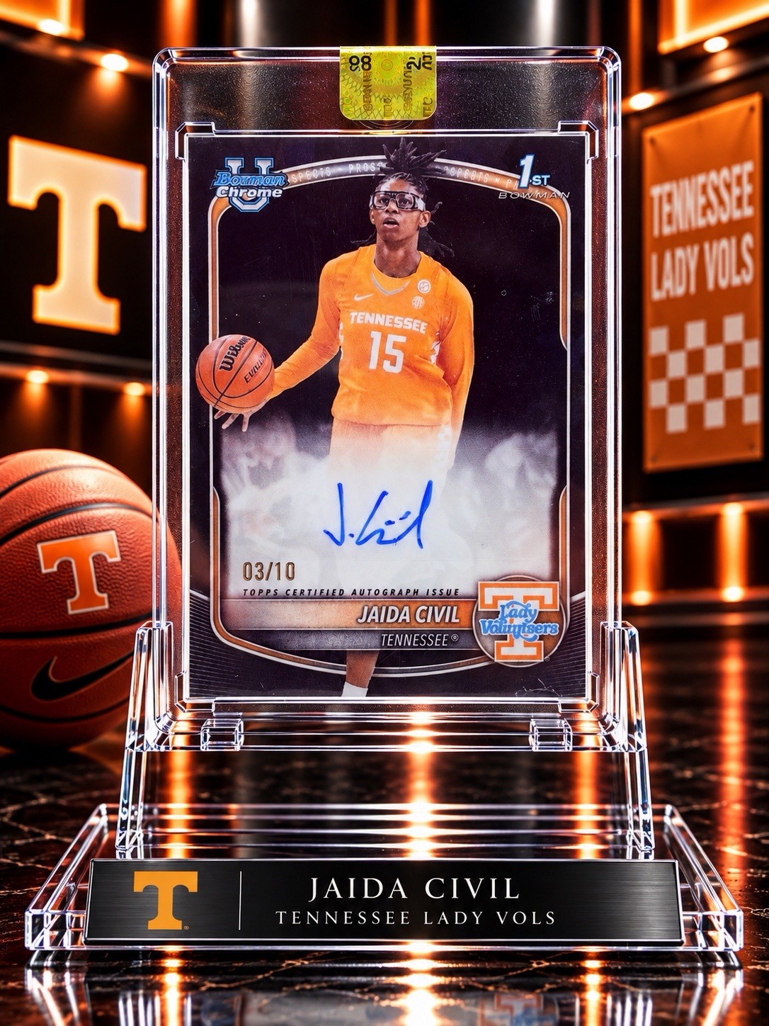 2025-26  Bowman Chrome Jaida Civil Auto Black /10 Tennessee Lady Vols 1st Bowman