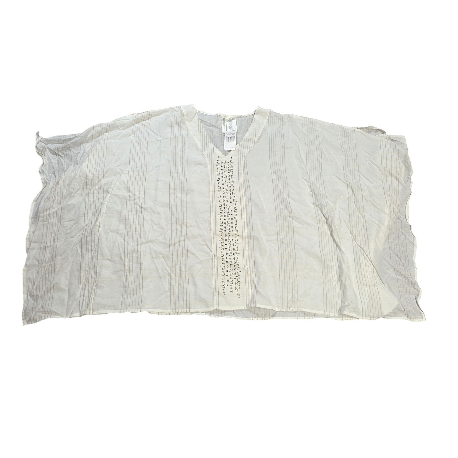 Forgotten Grace Striped Poncho Top Women\'s Size S/M White Embellished V-Neck NWT